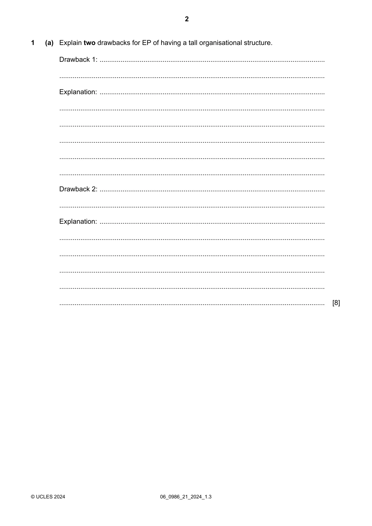 Cambridge IGCSE Business Studies (9-1) 0986 2024 May/June Paper 2 · Variant 1 question paper, page 2 of 12