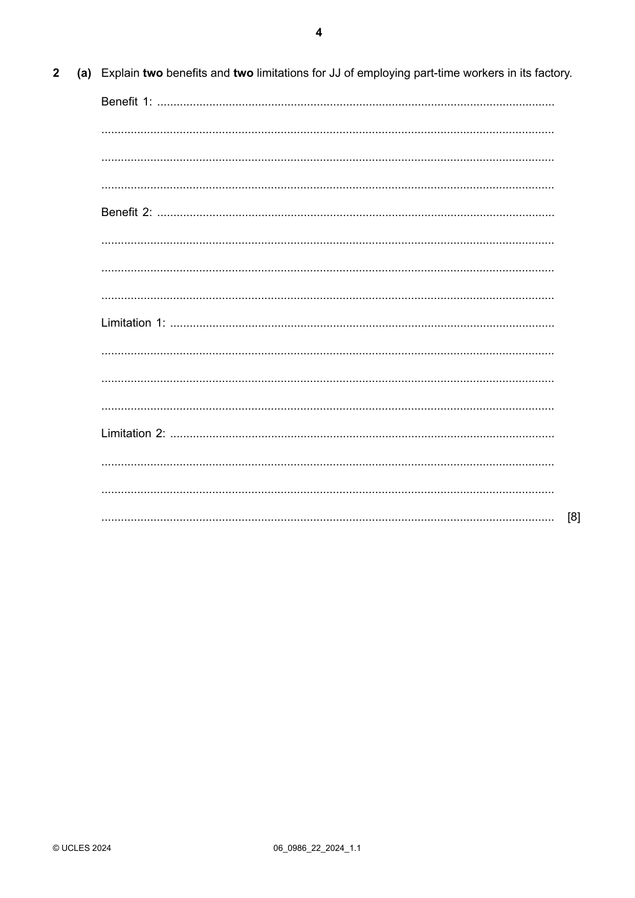 Cambridge IGCSE Business Studies (9-1) 0986 2024 May/June Paper 2 · Variant 2 question paper, page 4 of 12