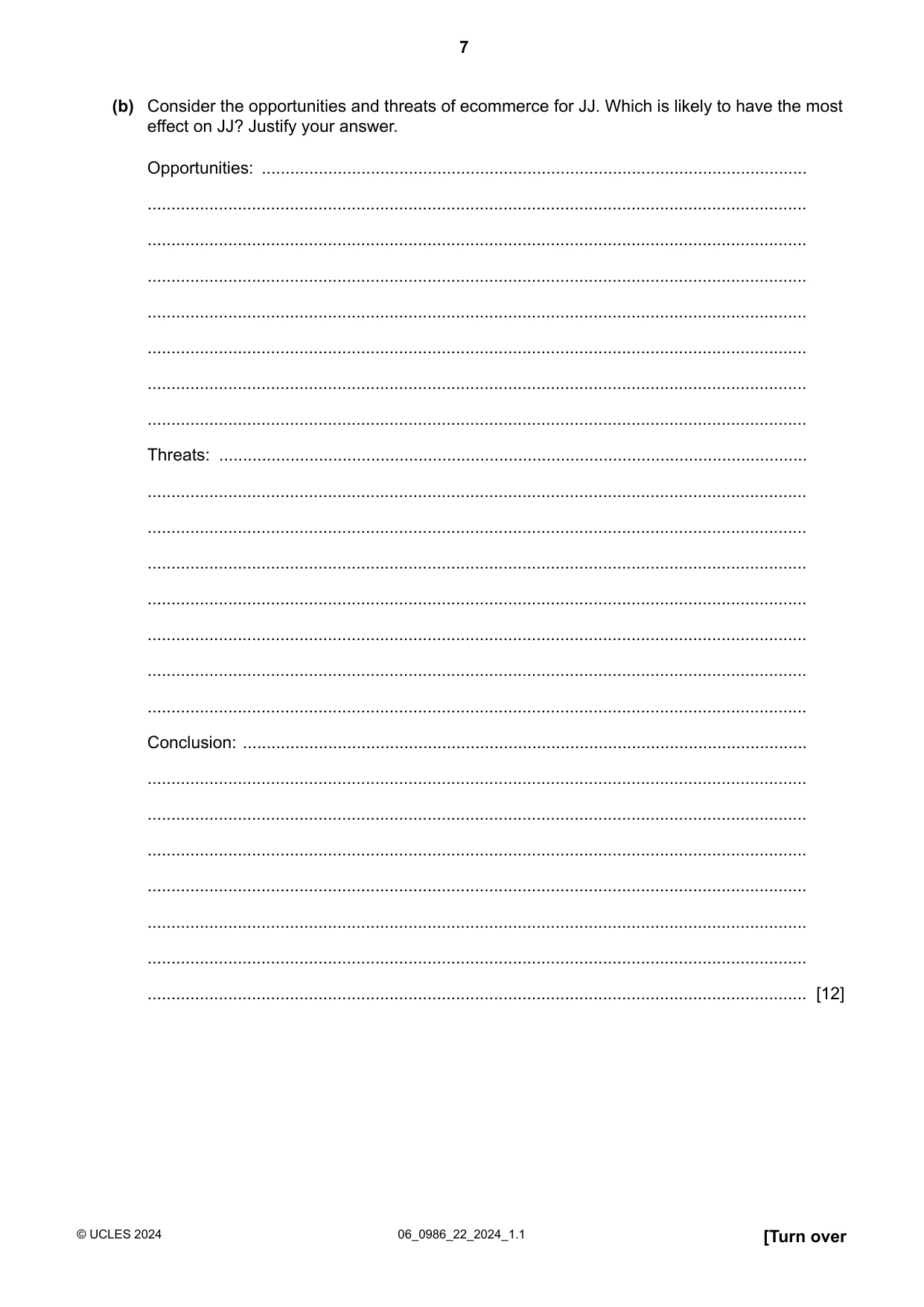 Cambridge IGCSE Business Studies (9-1) 0986 2024 May/June Paper 2 · Variant 2 question paper, page 7 of 12