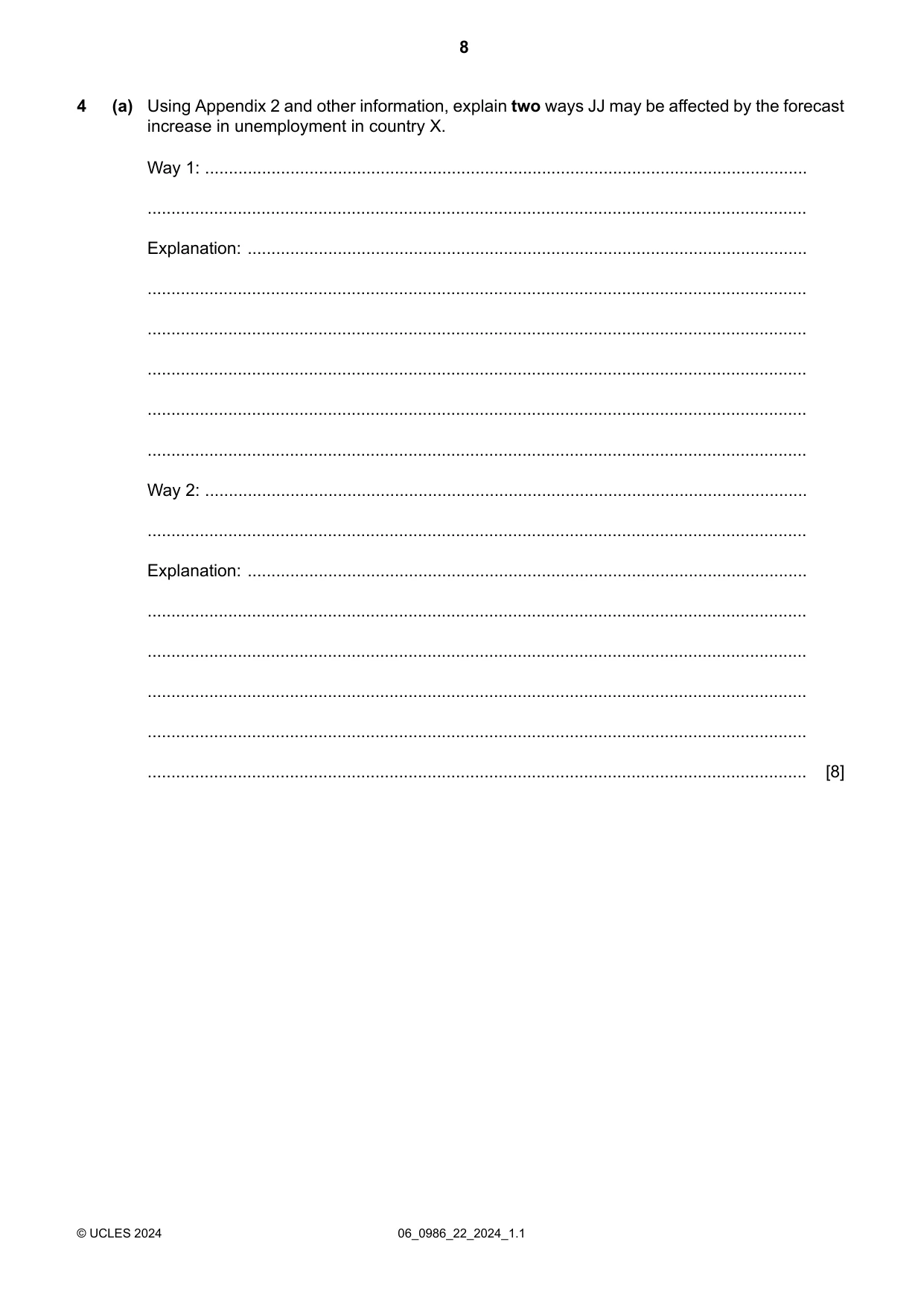 Cambridge IGCSE Business Studies (9-1) 0986 2024 May/June Paper 2 · Variant 2 question paper, page 8 of 12