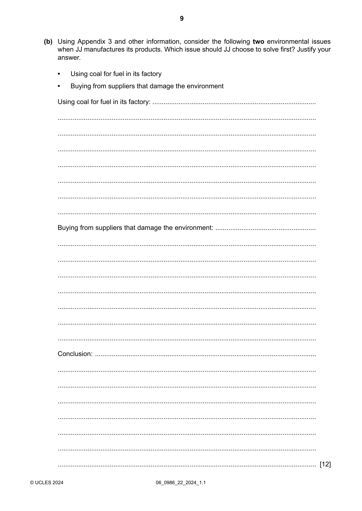 Cambridge IGCSE Business Studies (9-1) 0986 2024 May/June Paper 2 · Variant 2 question paper, page 9 of 12