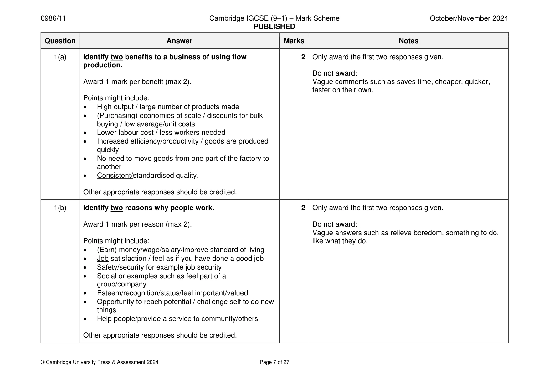 Mark scheme, page 7 of 27