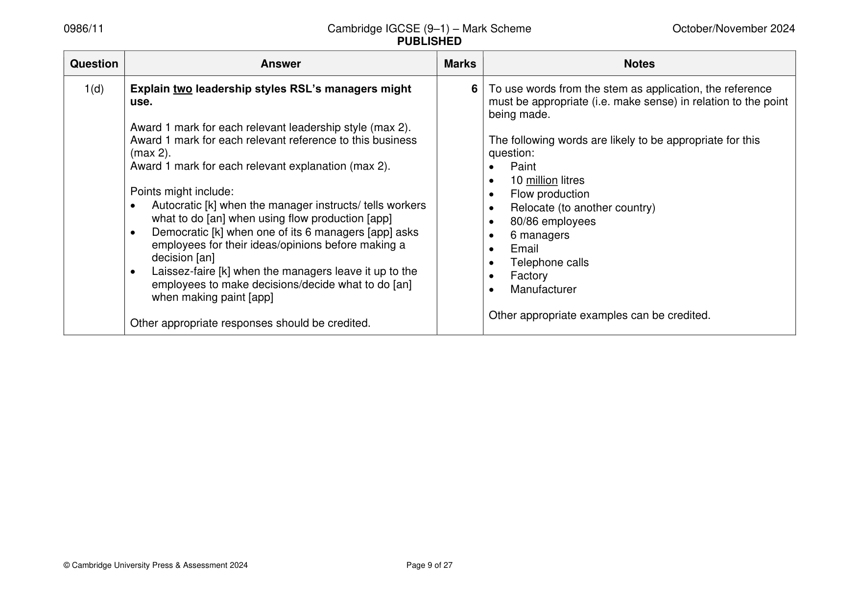 Mark scheme, page 9 of 27