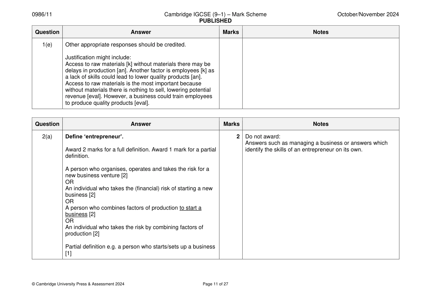 Mark scheme, page 11 of 27
