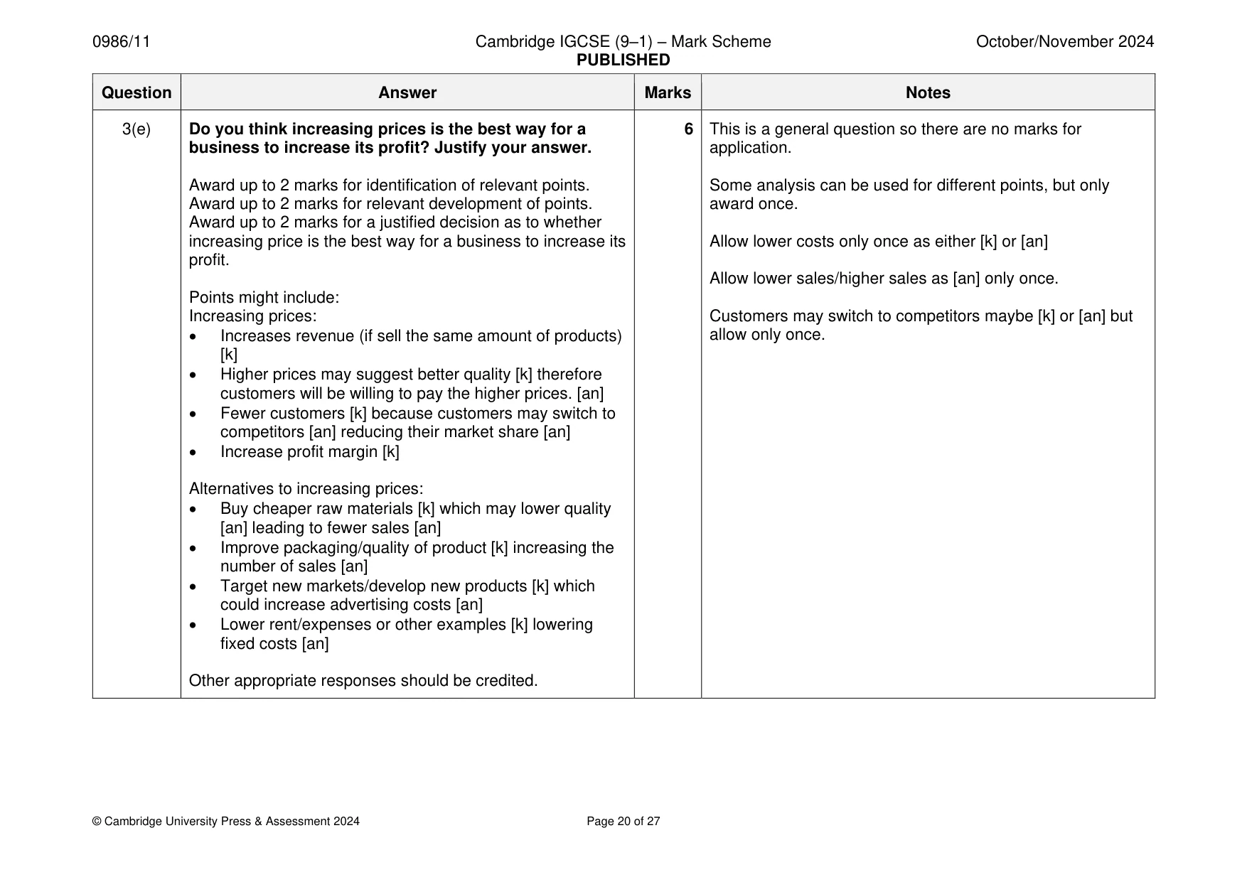 Mark scheme, page 20 of 27