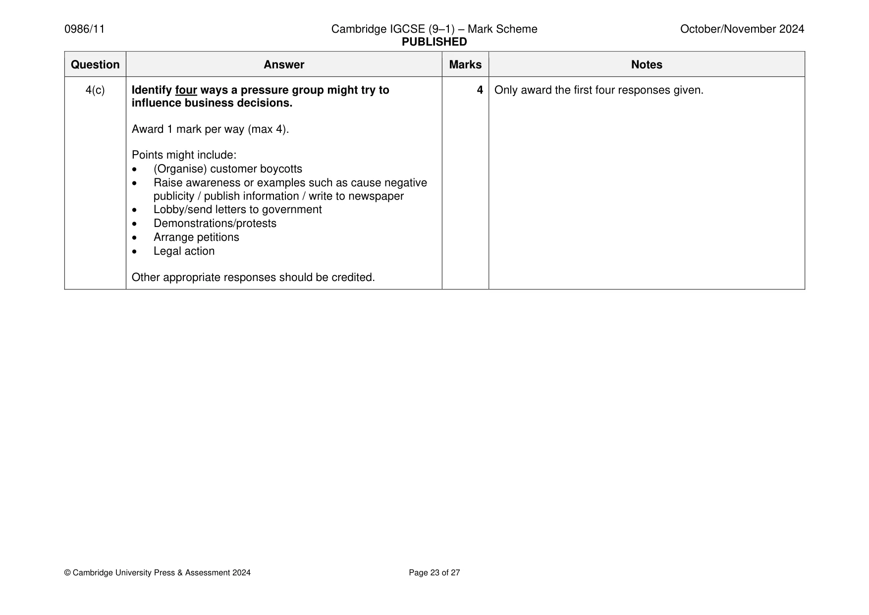 Mark scheme, page 23 of 27