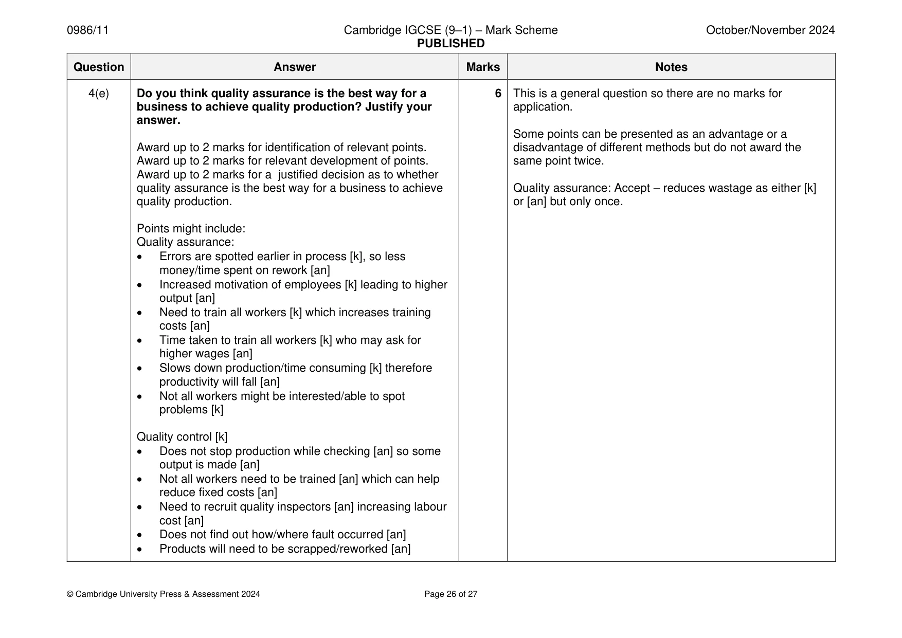Mark scheme, page 26 of 27