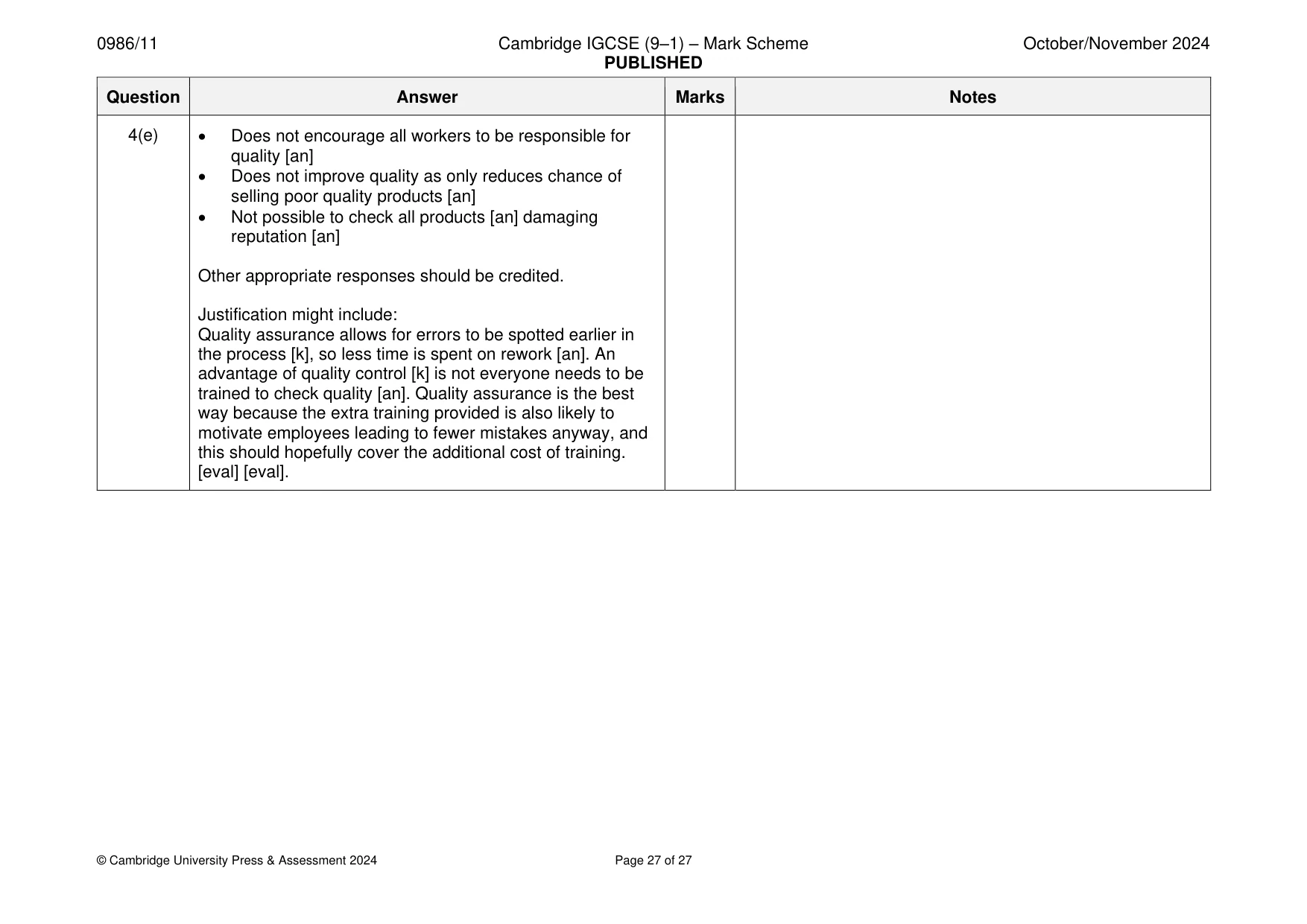 Mark scheme, page 27 of 27
