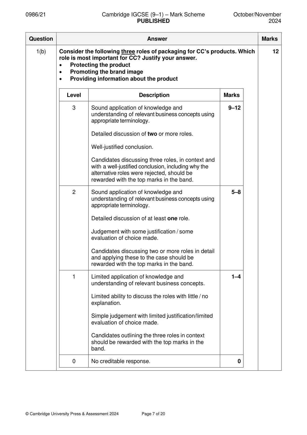 Mark scheme, page 7 of 20