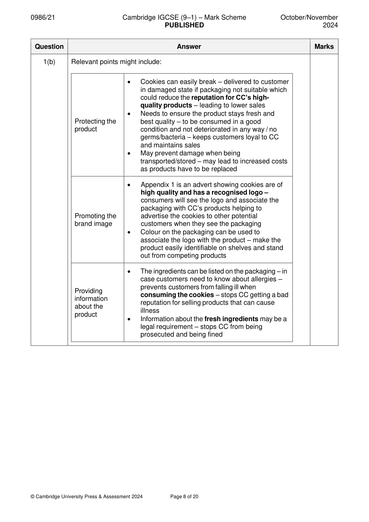 Mark scheme, page 8 of 20