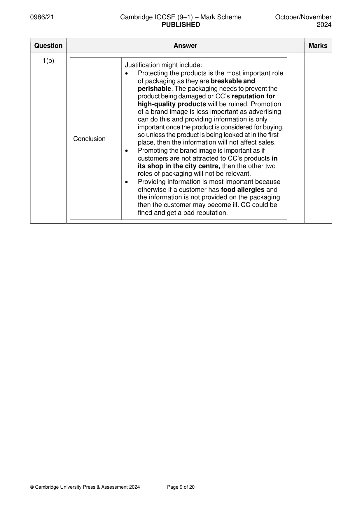 Mark scheme, page 9 of 20