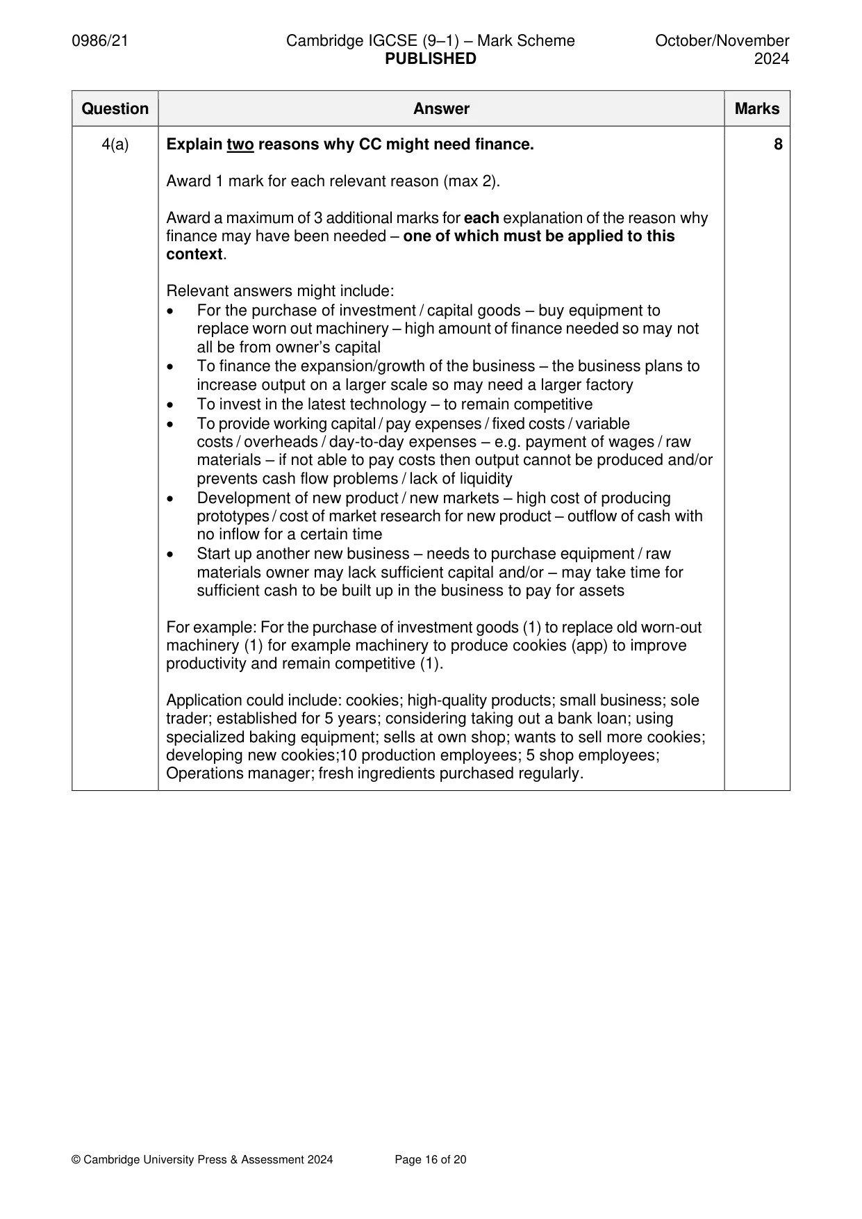 Mark scheme, page 16 of 20