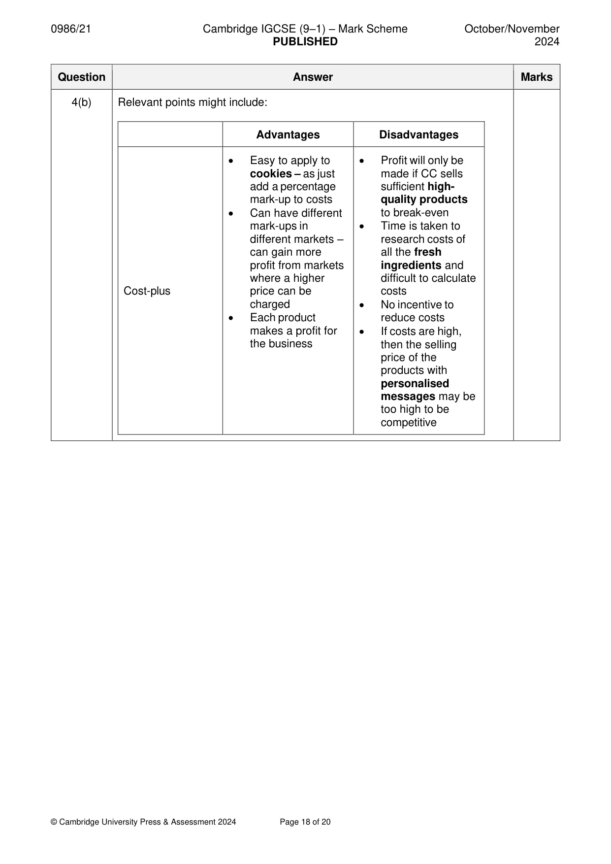 Mark scheme, page 18 of 20