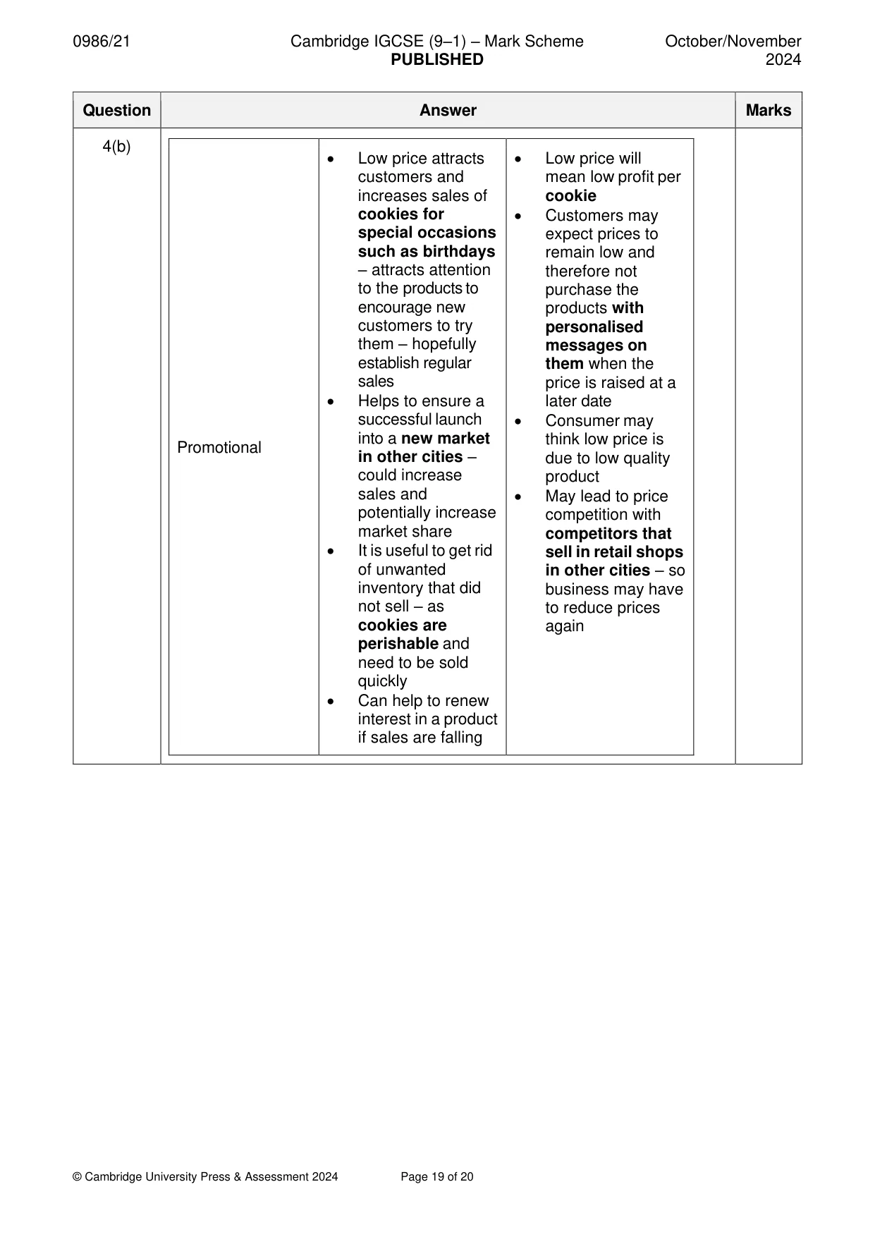 Mark scheme, page 19 of 20
