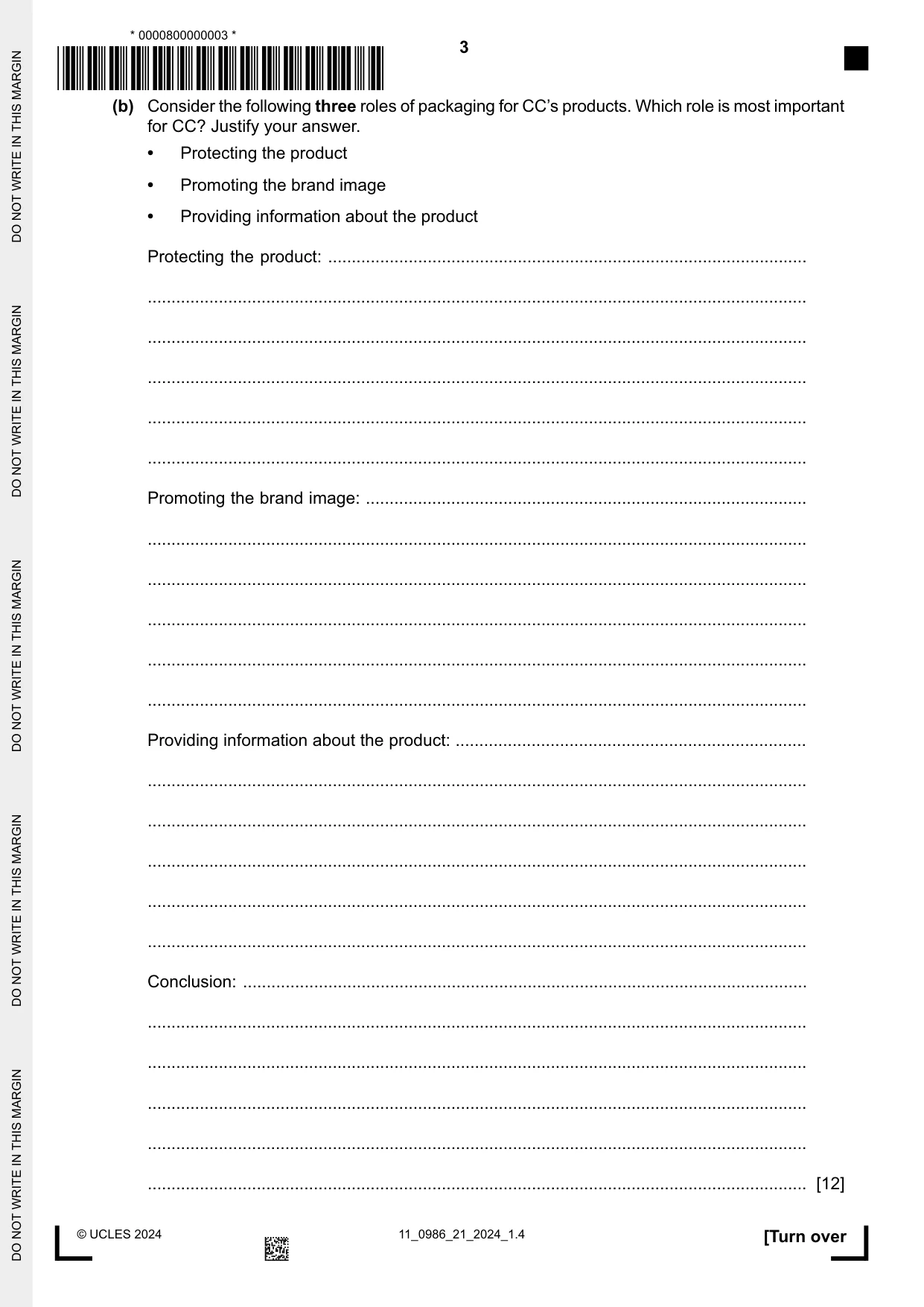 Cambridge IGCSE Business Studies (9-1) 0986 2024 Oct/Nov Paper 2 · Variant 1 question paper, page 3 of 12