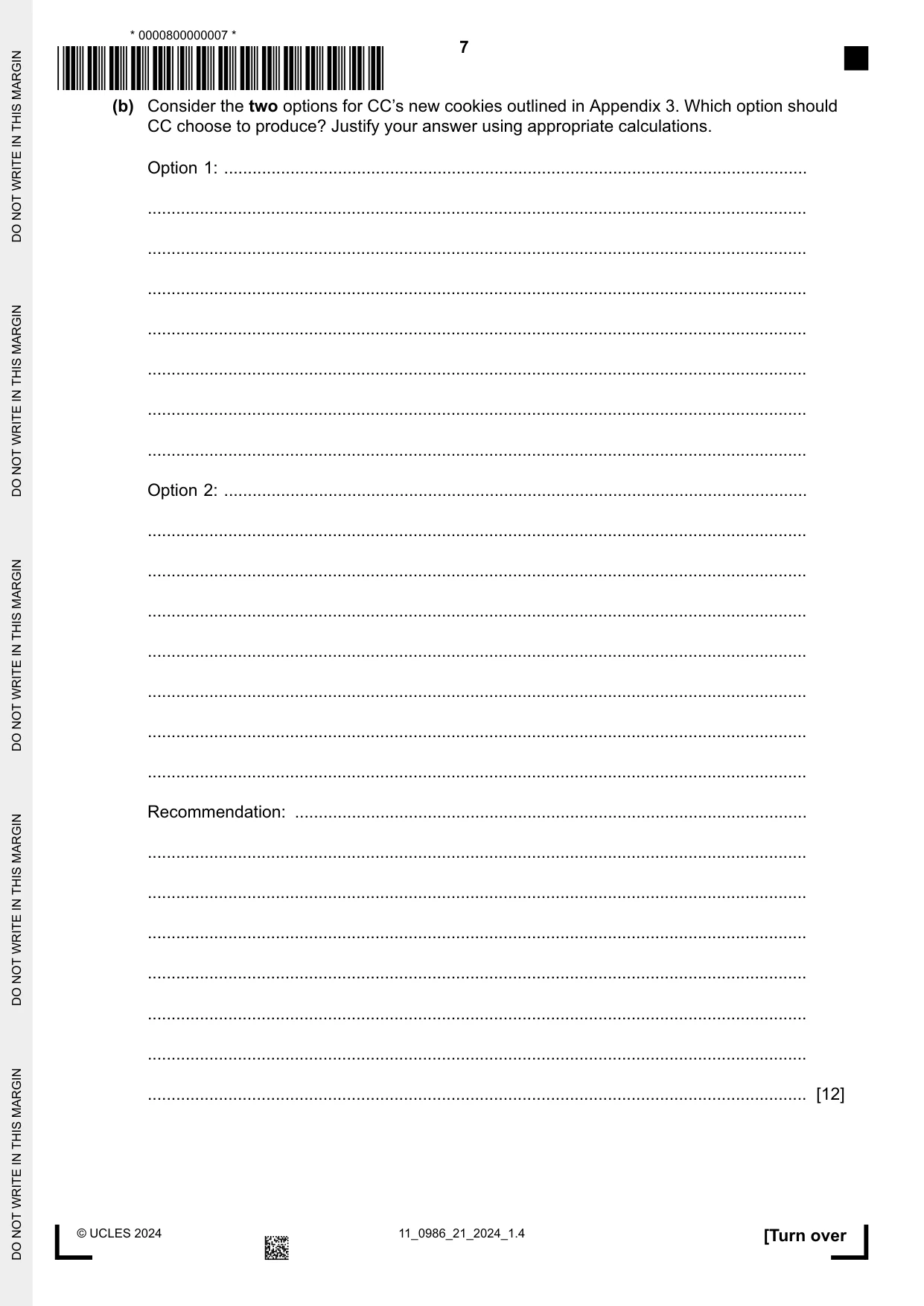 Cambridge IGCSE Business Studies (9-1) 0986 2024 Oct/Nov Paper 2 · Variant 1 question paper, page 7 of 12