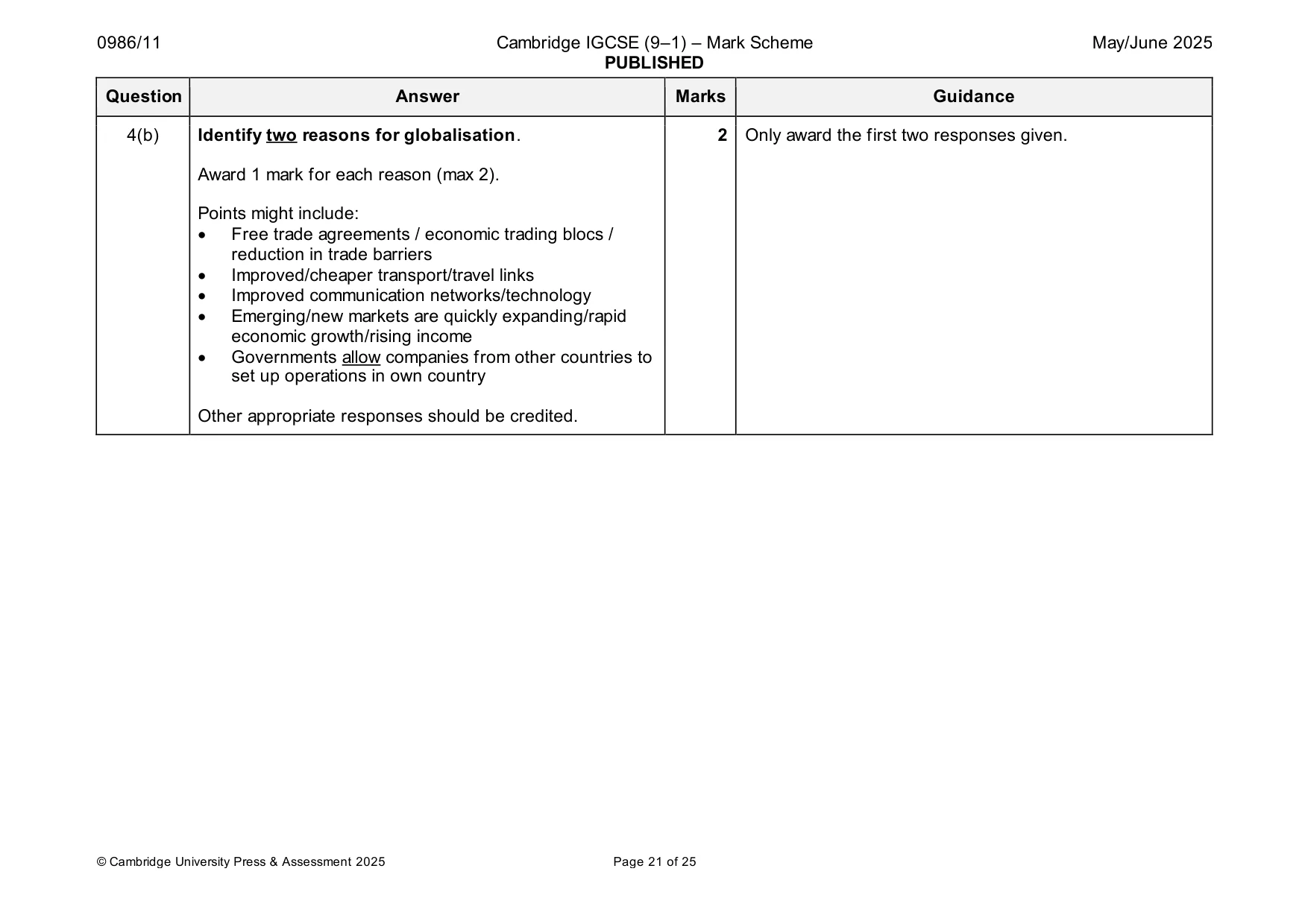 Mark scheme, page 21 of 25