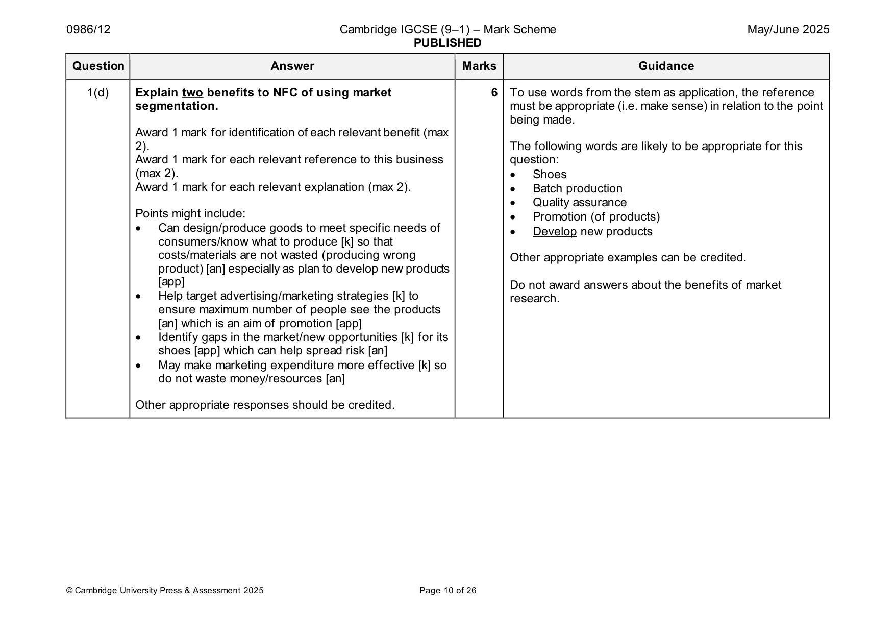 Mark scheme, page 10 of 26