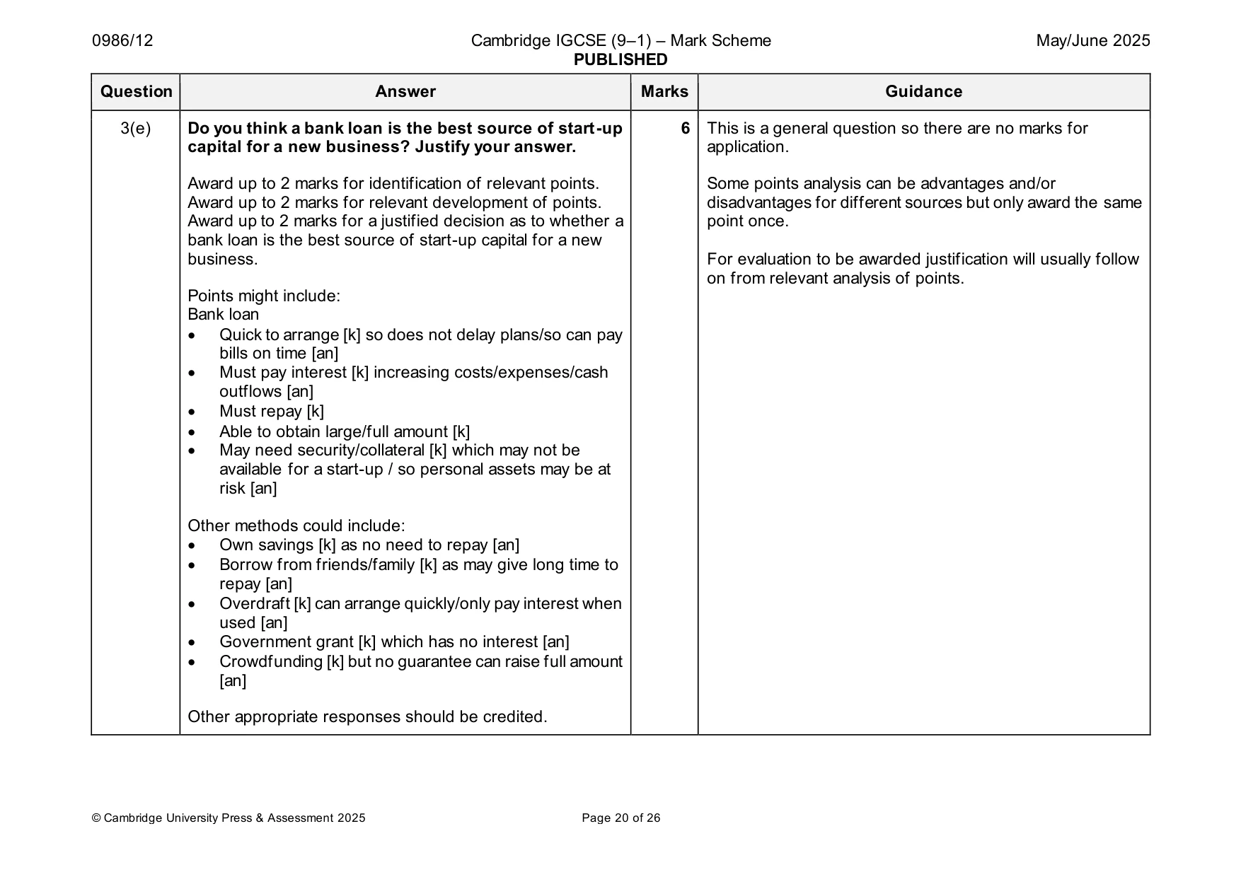 Mark scheme, page 20 of 26