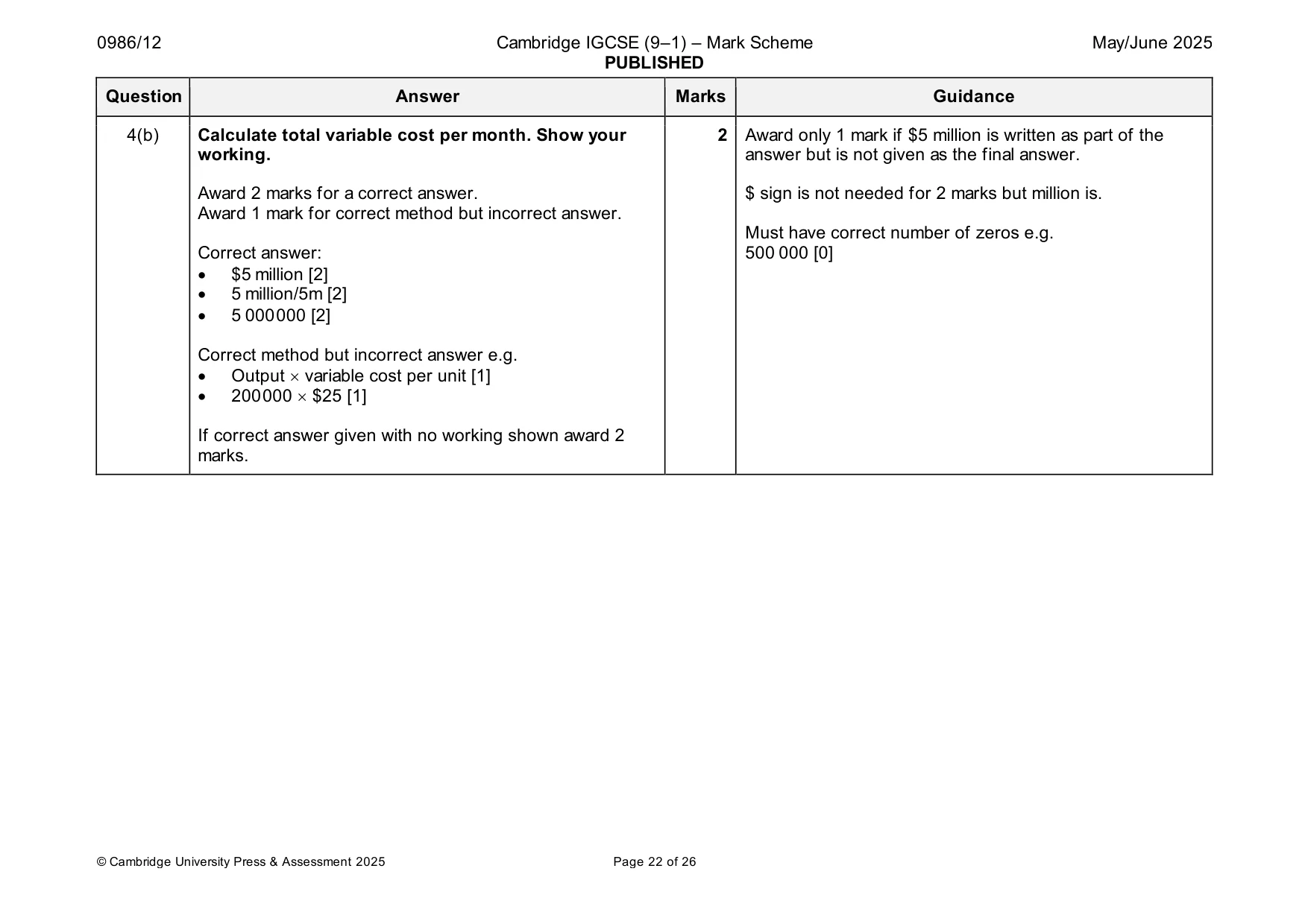 Mark scheme, page 22 of 26