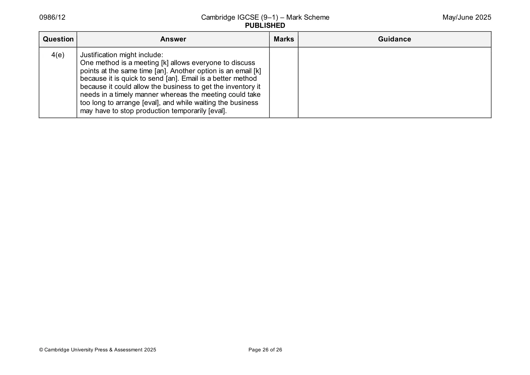 Mark scheme, page 26 of 26
