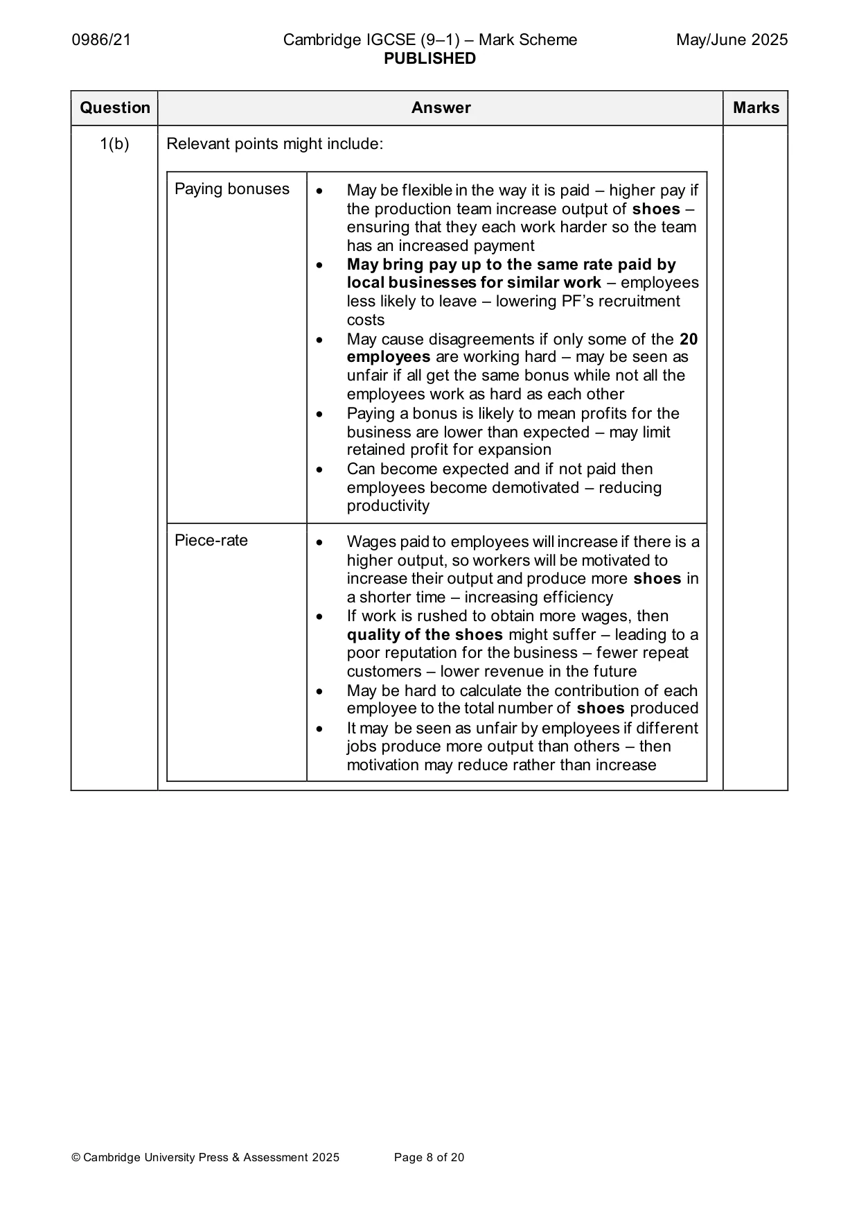 Mark scheme, page 8 of 20