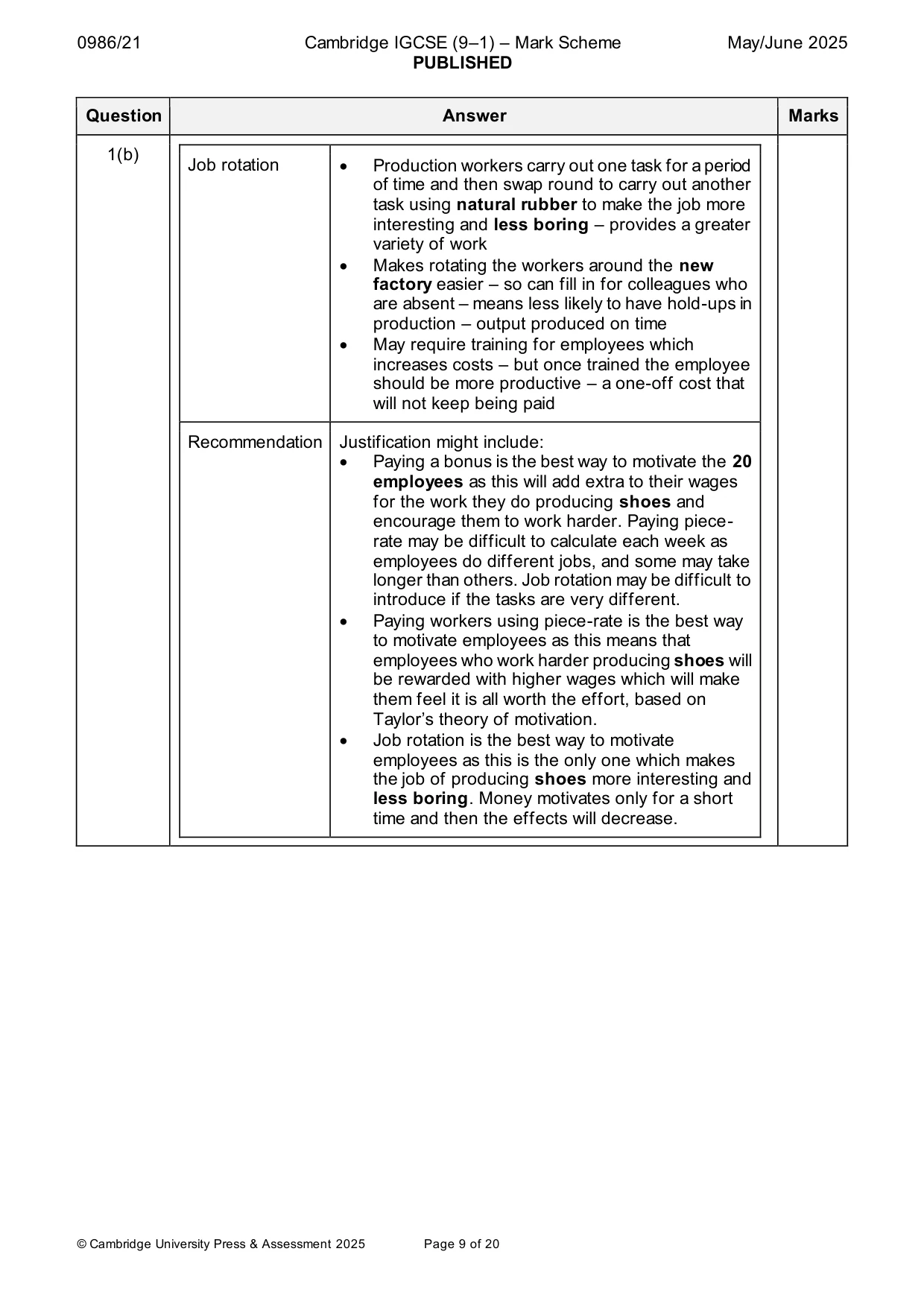 Mark scheme, page 9 of 20