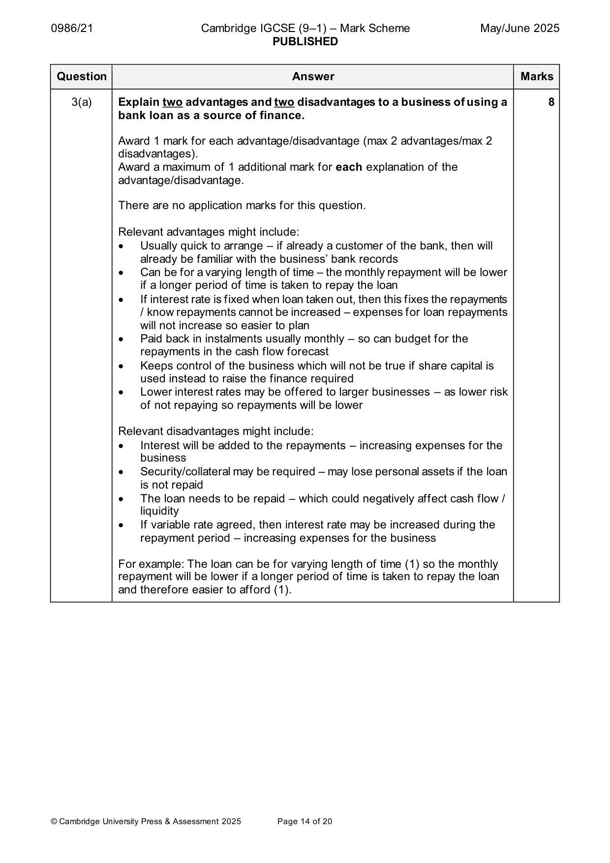 Mark scheme, page 14 of 20