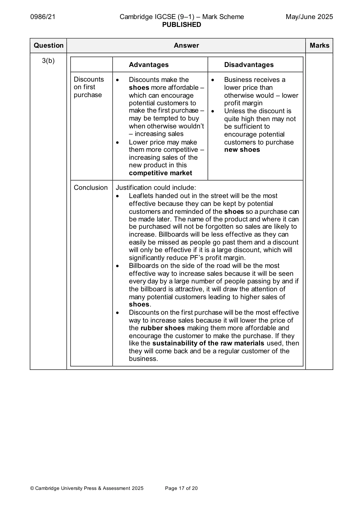 Mark scheme, page 17 of 20