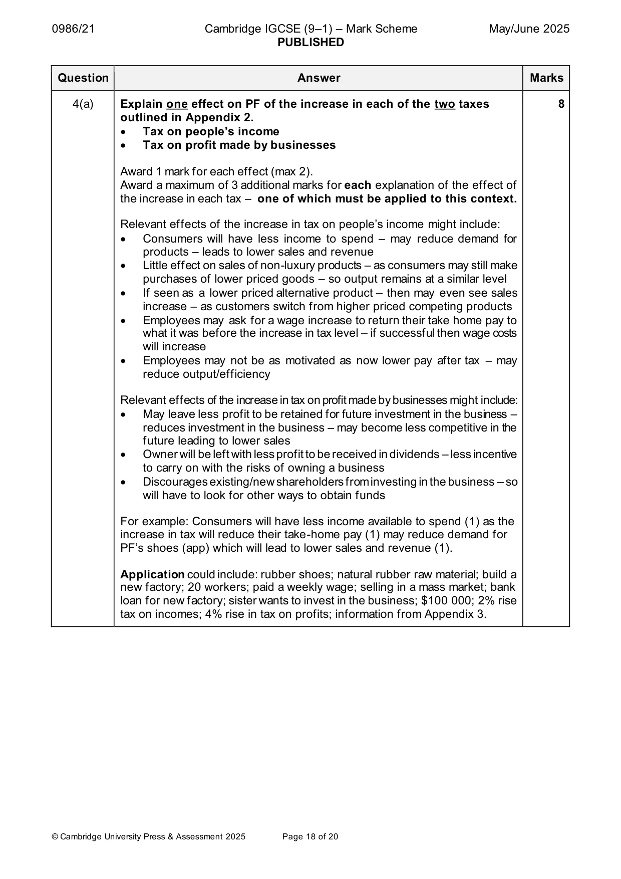 Mark scheme, page 18 of 20