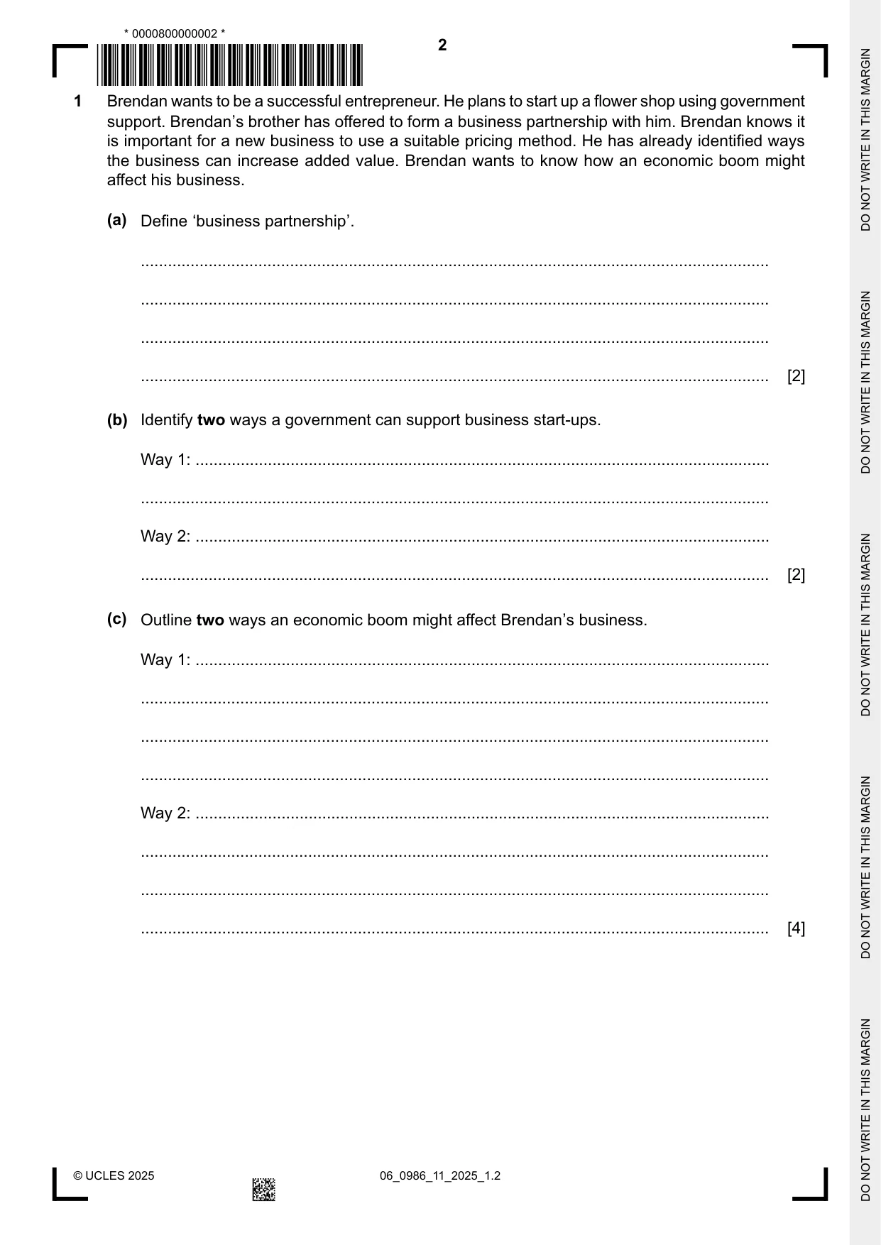 Cambridge IGCSE Business Studies (9-1) 0986 2025 May/June Paper 1 · Variant 1 question paper, page 2 of 12