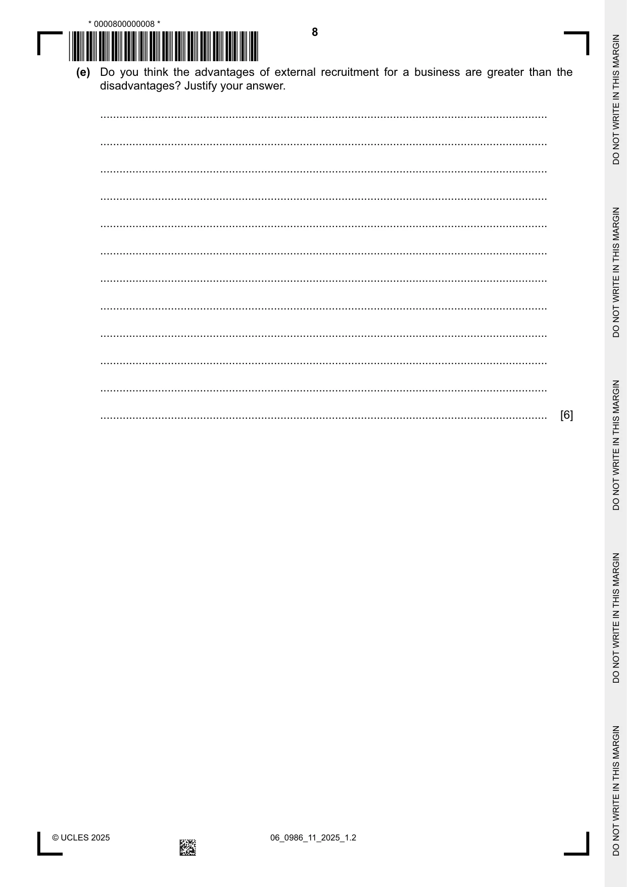 Cambridge IGCSE Business Studies (9-1) 0986 2025 May/June Paper 1 · Variant 1 question paper, page 8 of 12