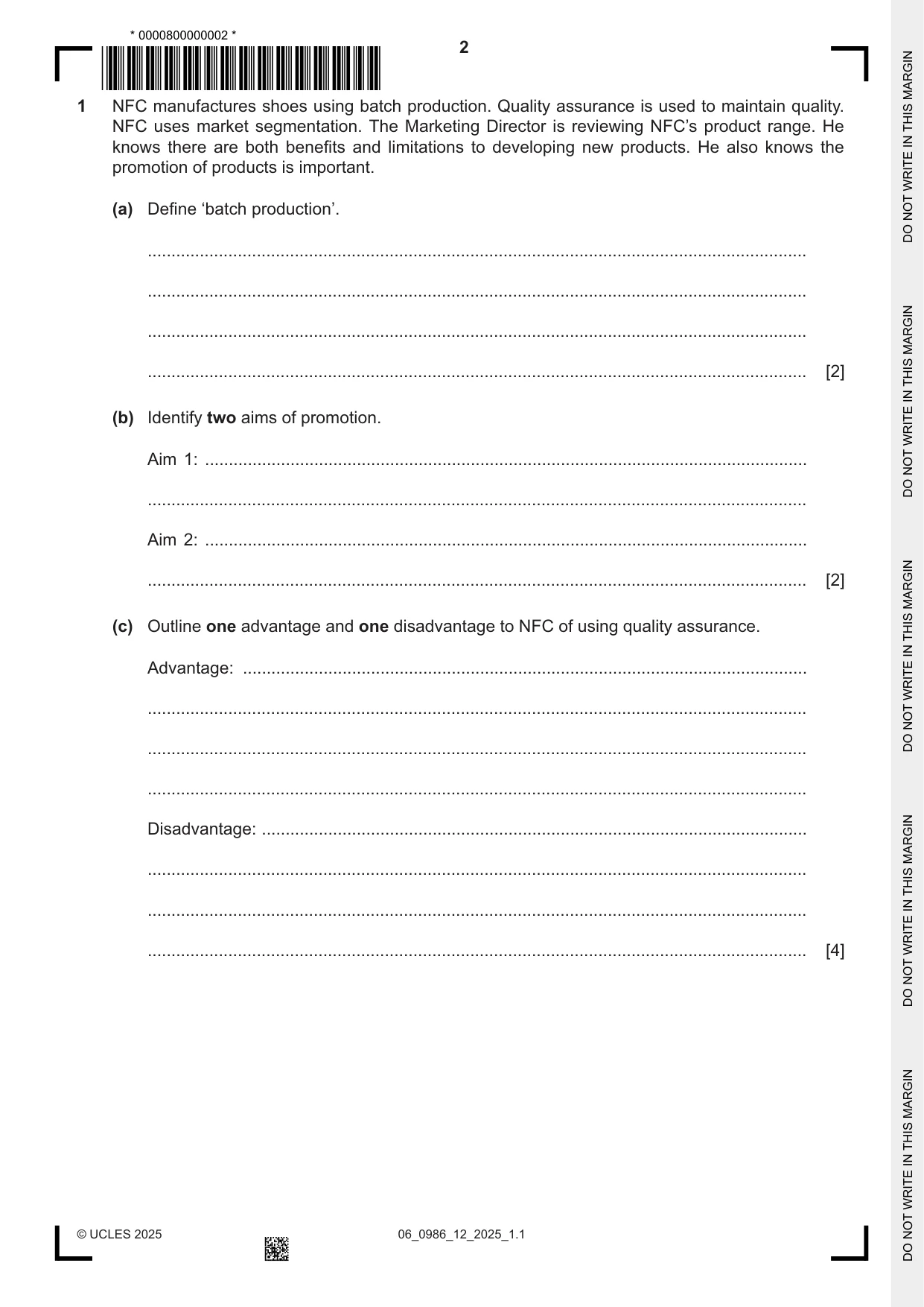 Cambridge IGCSE Business Studies (9-1) 0986 2025 May/June Paper 1 · Variant 2 question paper, page 2 of 12