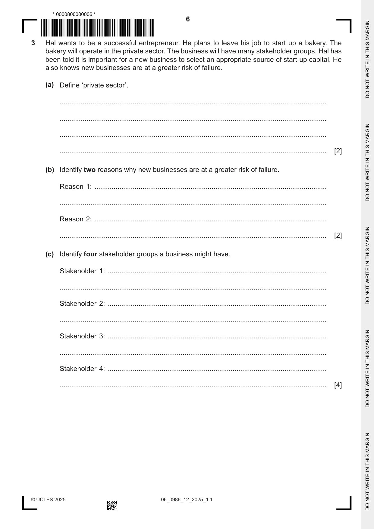 Cambridge IGCSE Business Studies (9-1) 0986 2025 May/June Paper 1 · Variant 2 question paper, page 6 of 12