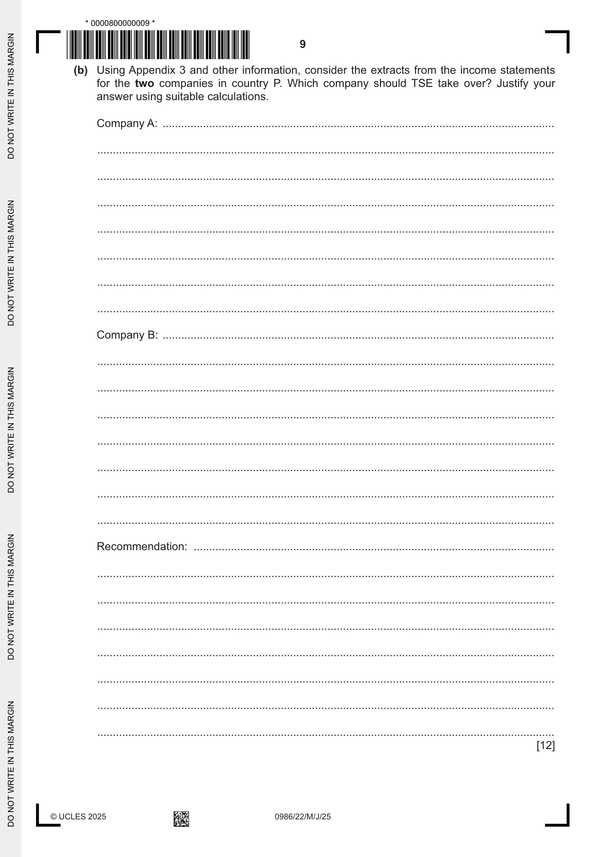 Cambridge IGCSE Business Studies (9-1) 0986 2025 May/June Paper 2 · Variant 2 question paper, page 9 of 12