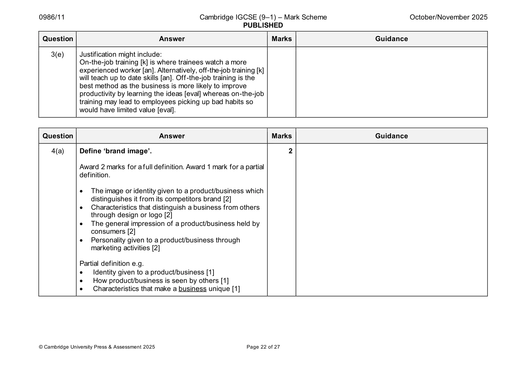 Mark scheme, page 22 of 27
