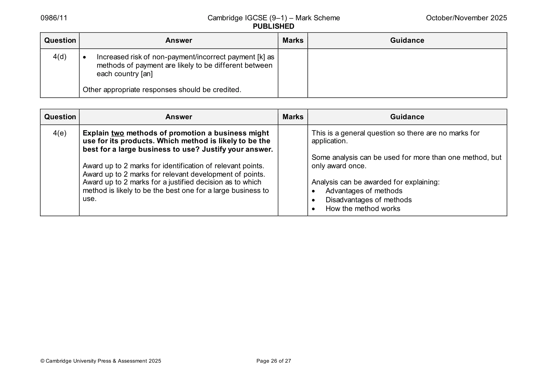 Mark scheme, page 26 of 27