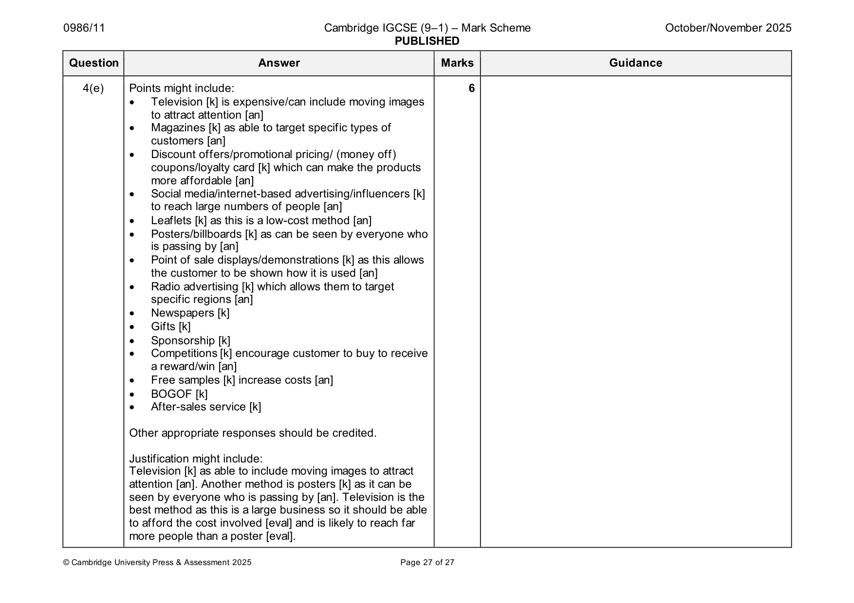 Mark scheme, page 27 of 27