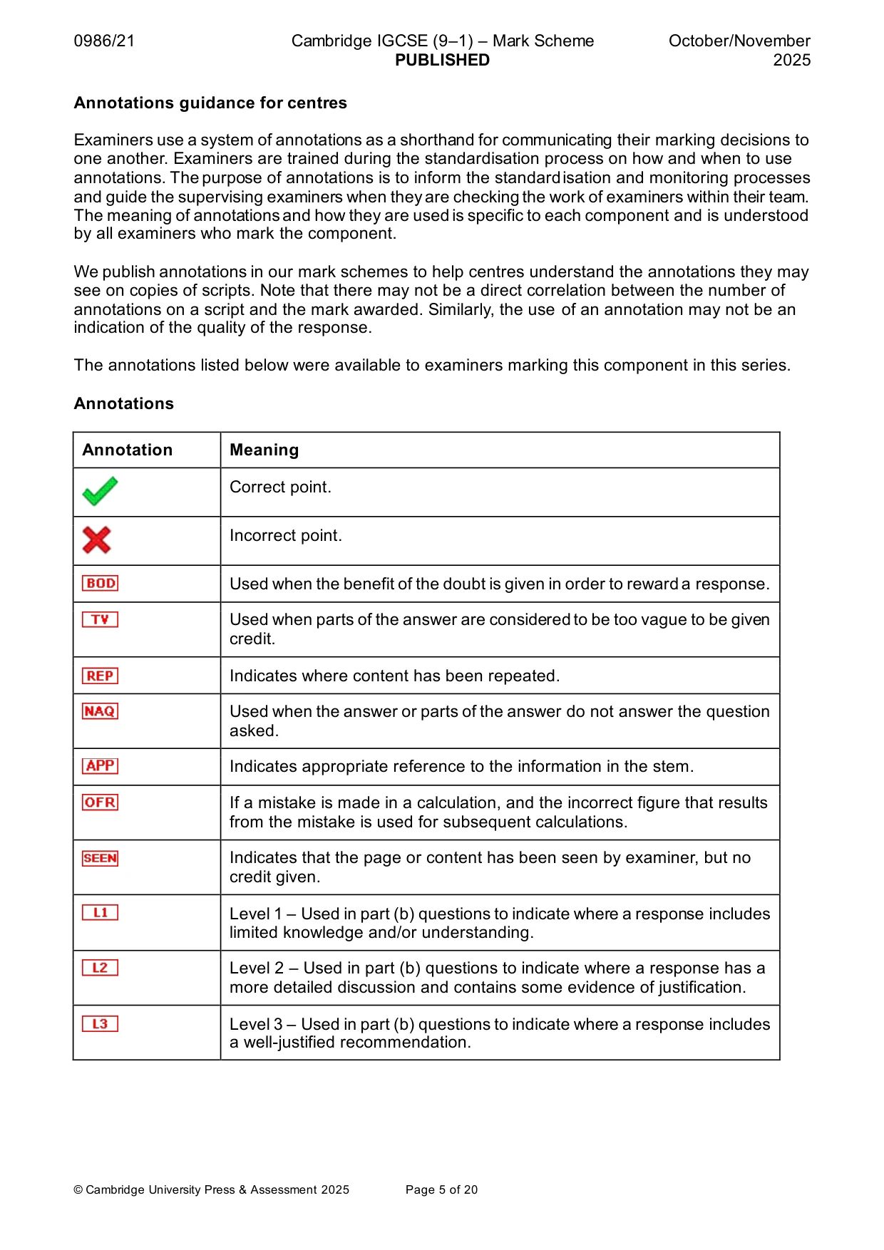 Mark scheme, page 5 of 20