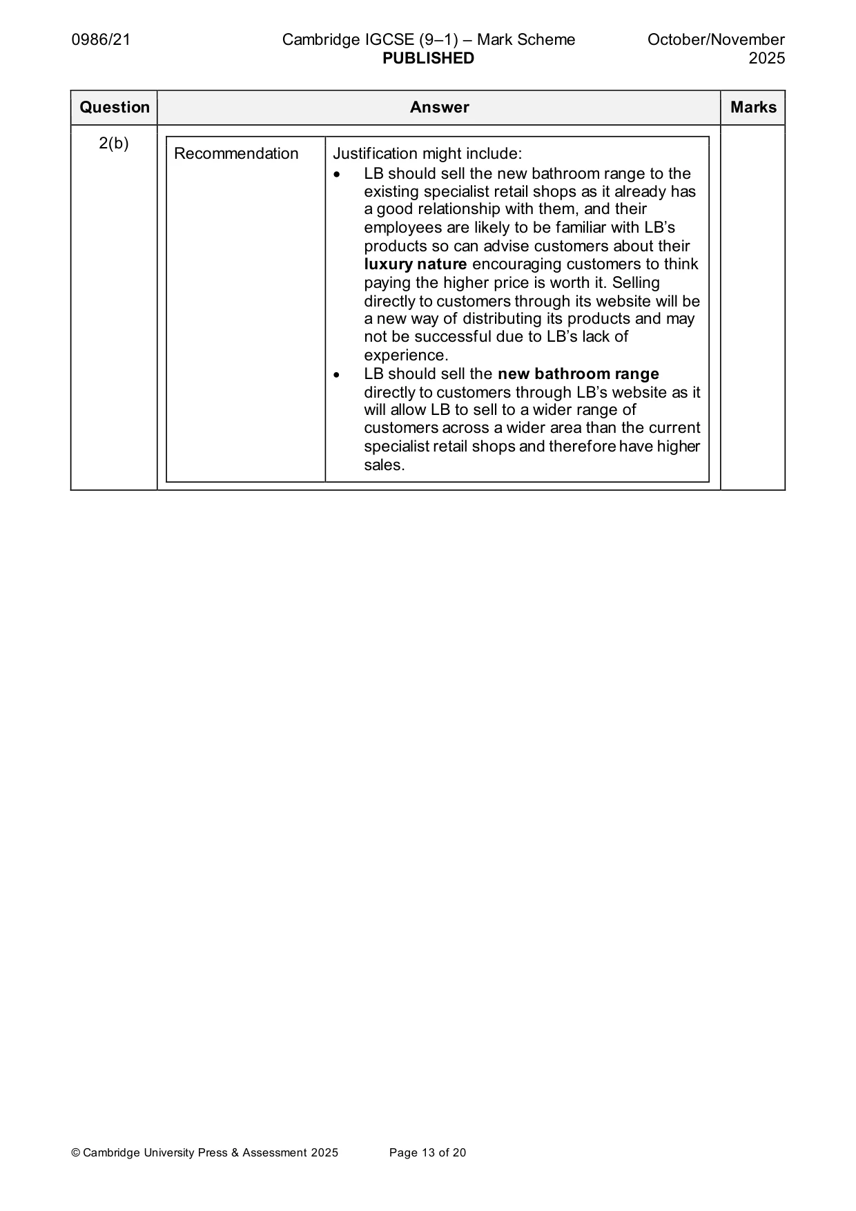 Mark scheme, page 13 of 20