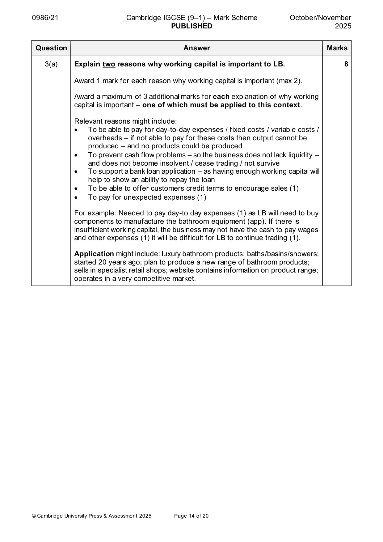 Mark scheme, page 14 of 20