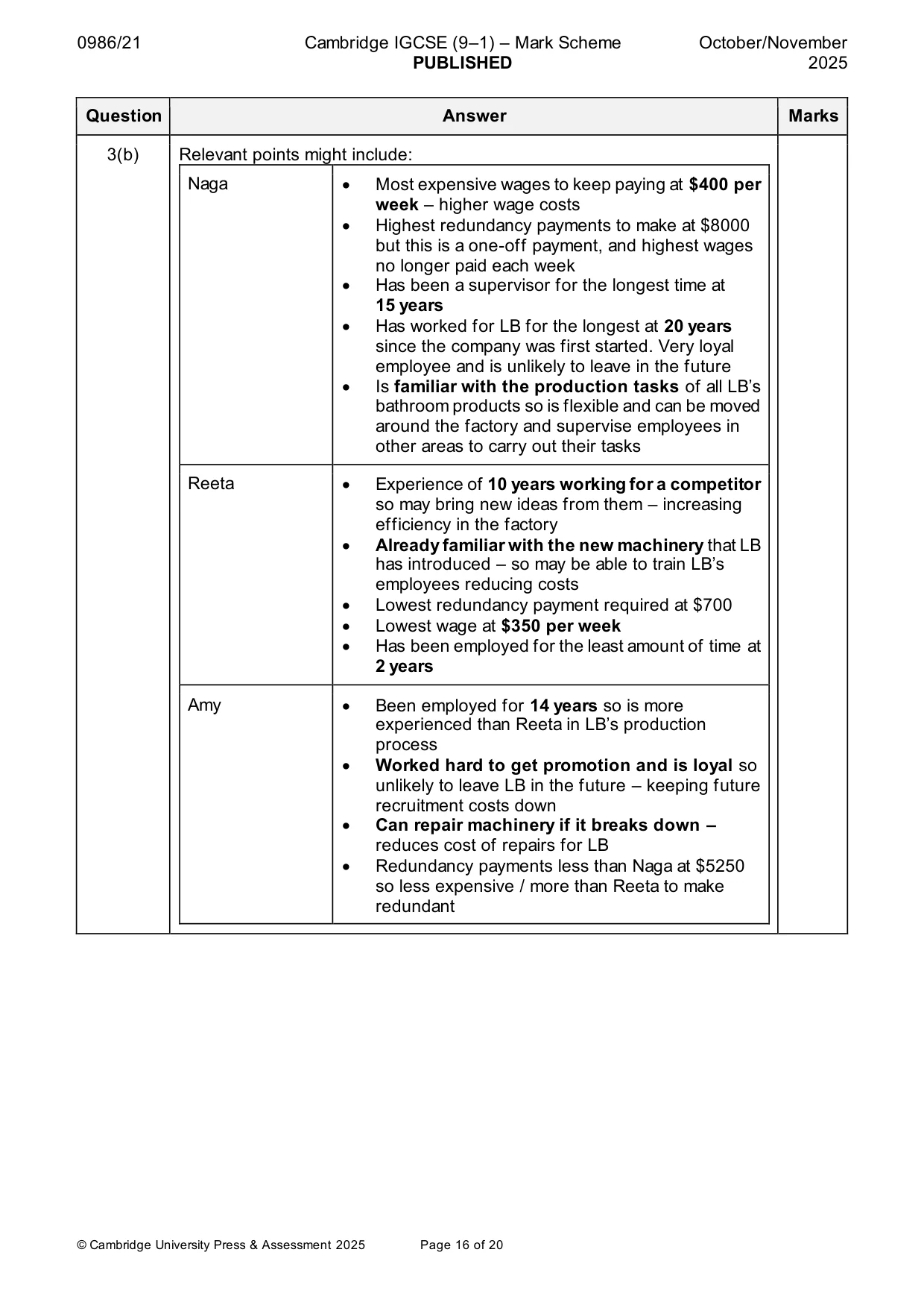 Mark scheme, page 16 of 20