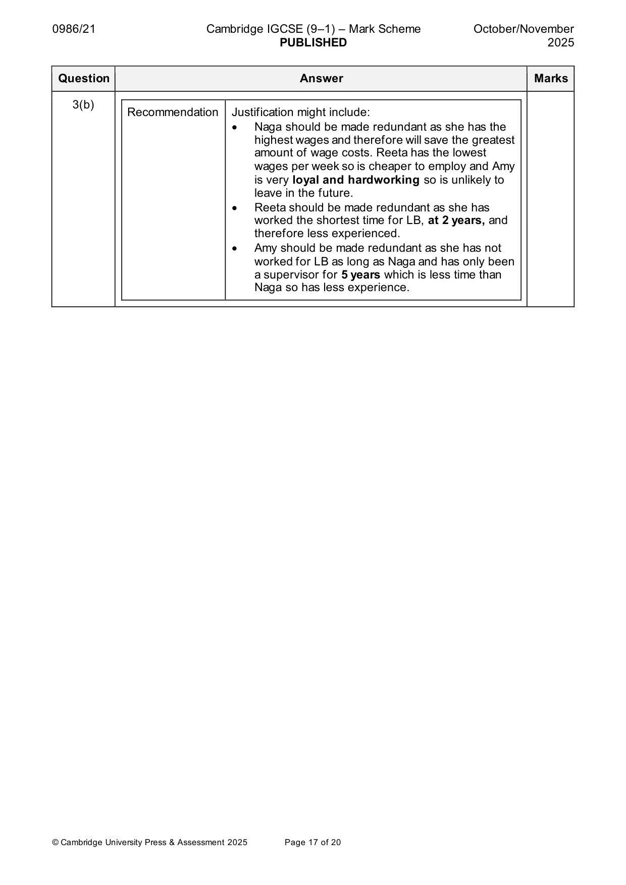Mark scheme, page 17 of 20