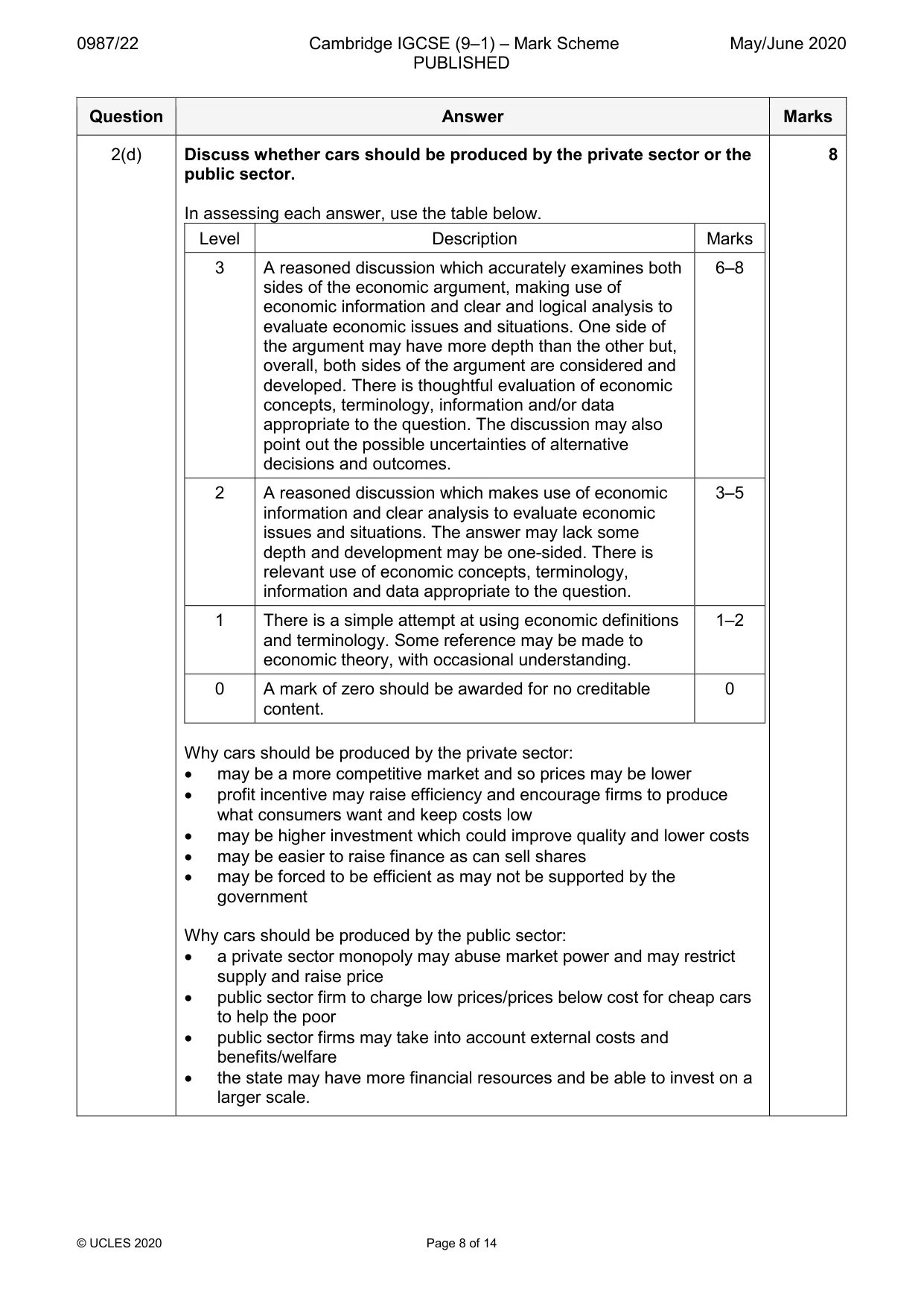 Mark scheme, page 8 of 14