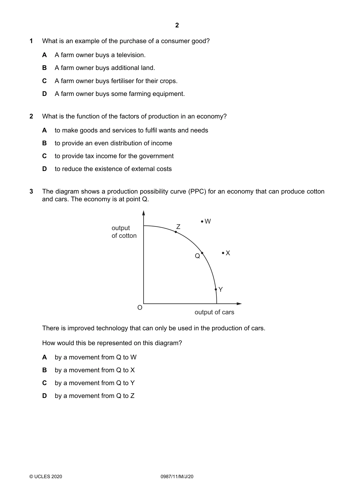 Cambridge IGCSE Economics (9-1) 0987 2020 May/June Paper 1 · Variant 1 question paper, page 2 of 12