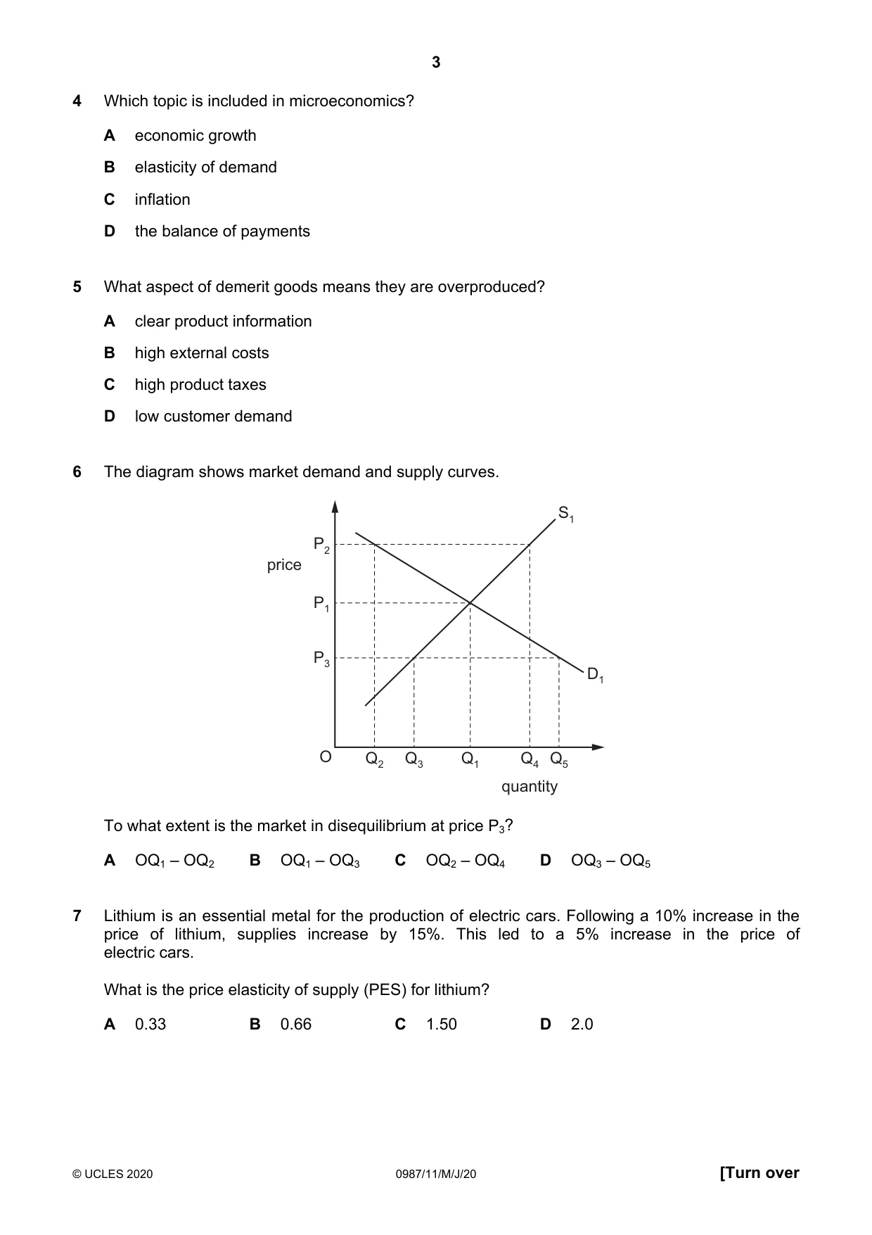 Cambridge IGCSE Economics (9-1) 0987 2020 May/June Paper 1 · Variant 1 question paper, page 3 of 12