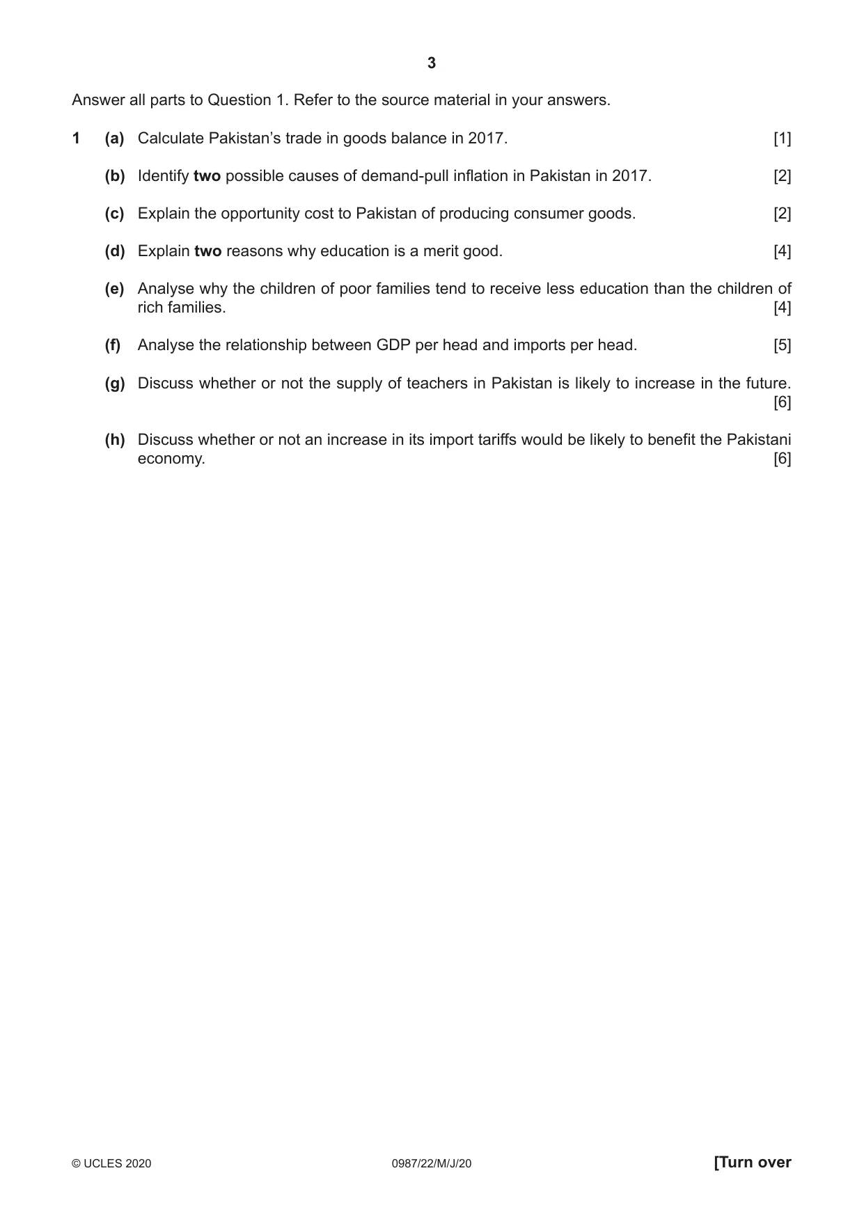Cambridge IGCSE Economics (9-1) 0987 2020 May/June Paper 2 · Variant 2 question paper, page 3 of 8
