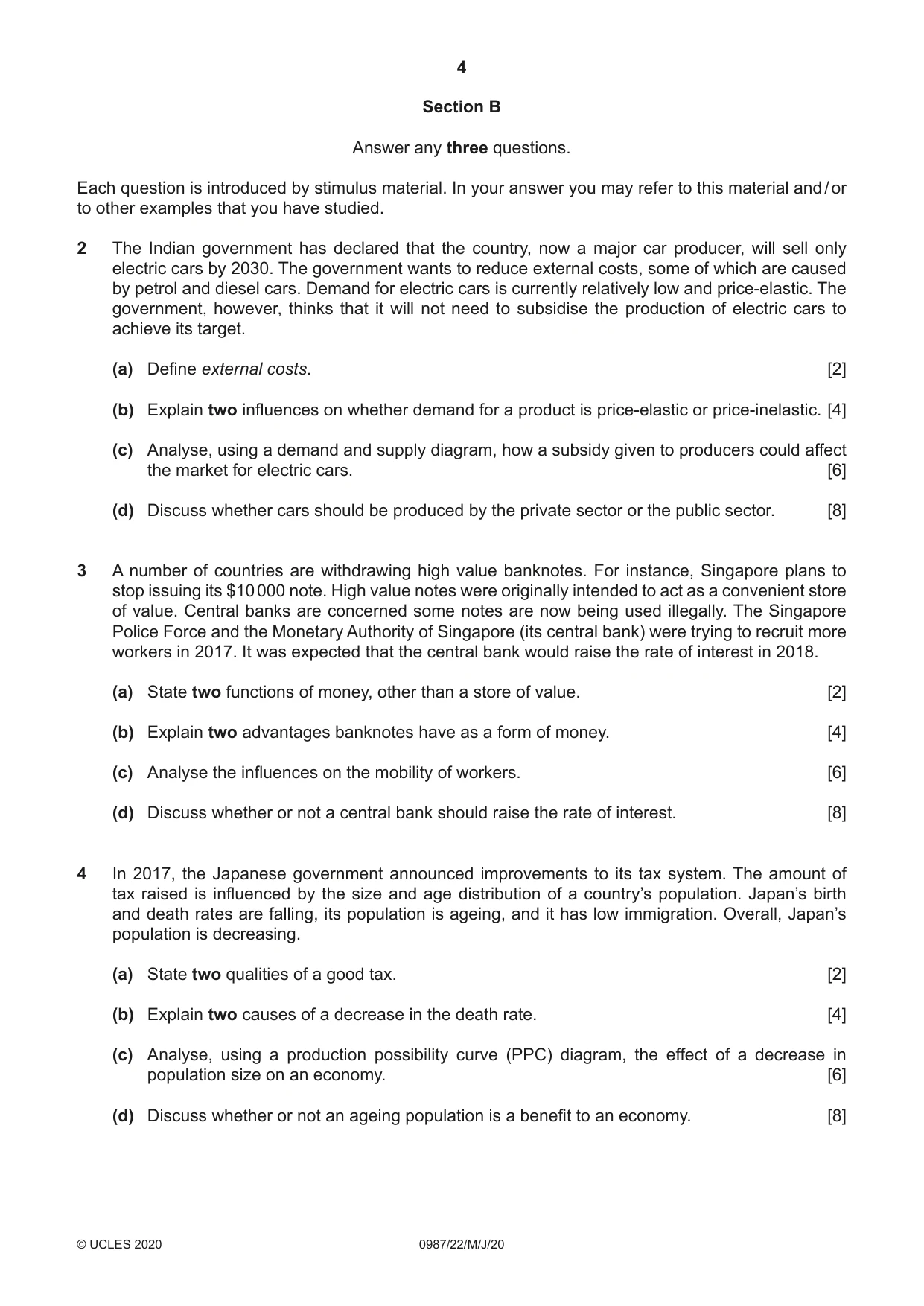 Cambridge IGCSE Economics (9-1) 0987 2020 May/June Paper 2 · Variant 2 question paper, page 4 of 8