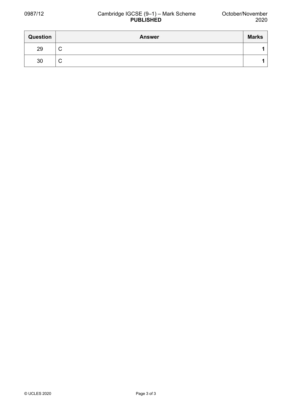 Mark scheme, page 3 of 3