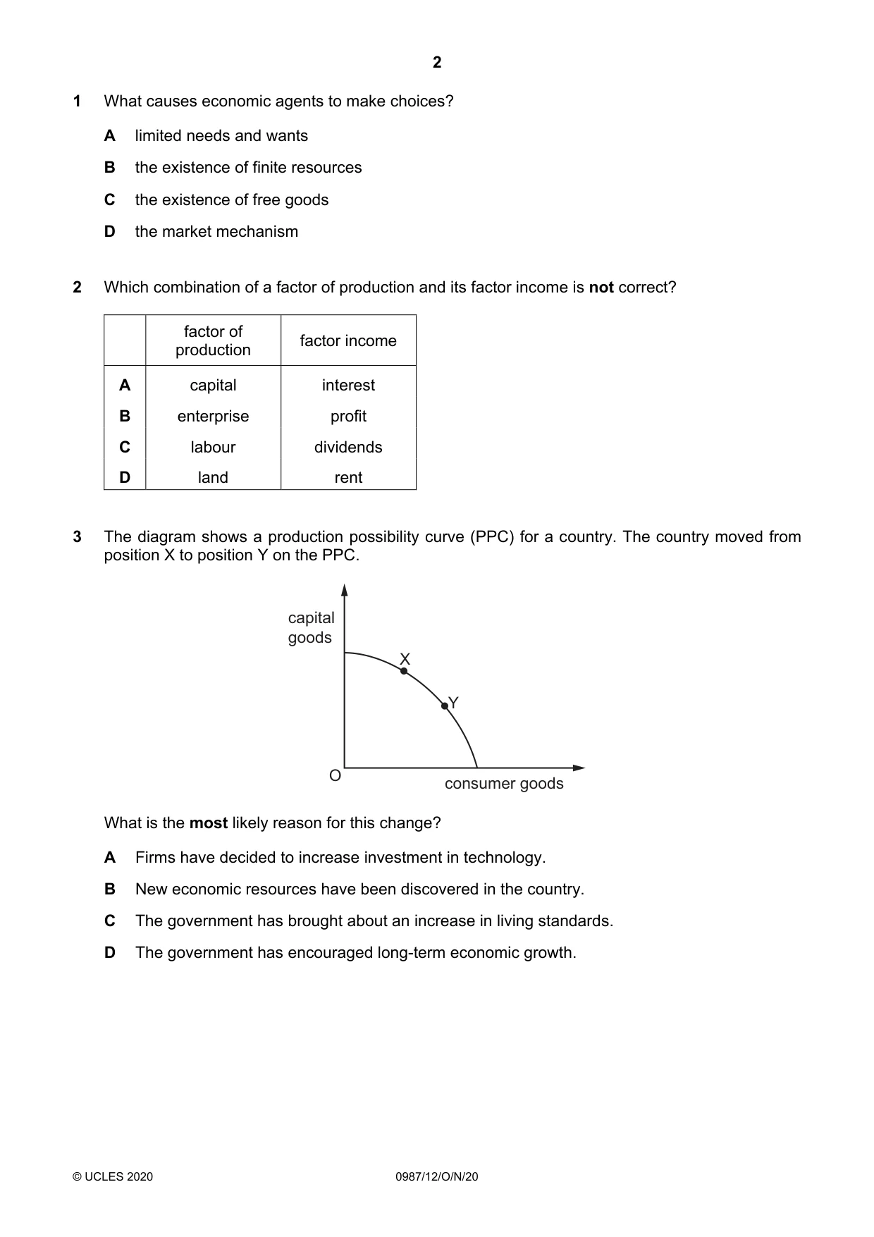 Cambridge IGCSE Economics (9-1) 0987 2020 Oct/Nov Paper 1 · Variant 2 question paper, page 2 of 12